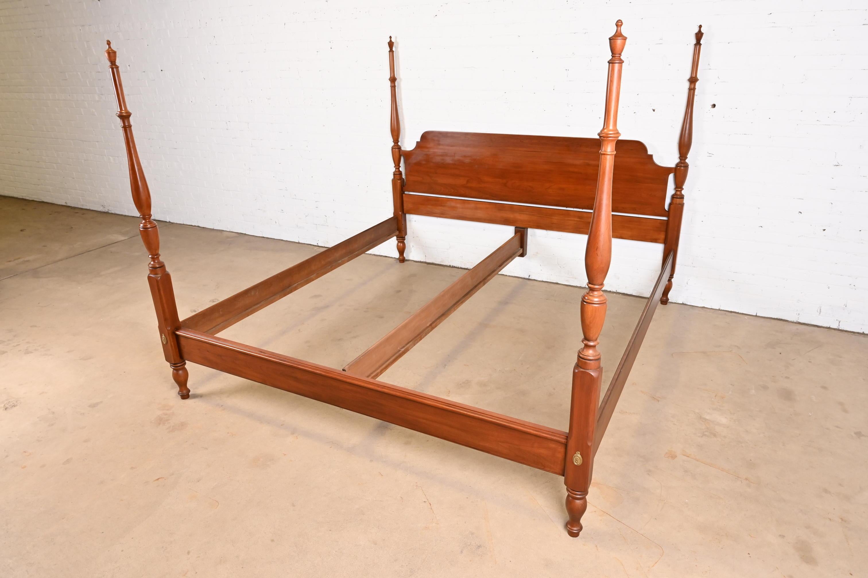 Late 20th Century Henkel Harris Georgian Carved Cherry Wood King Size Poster Bed
