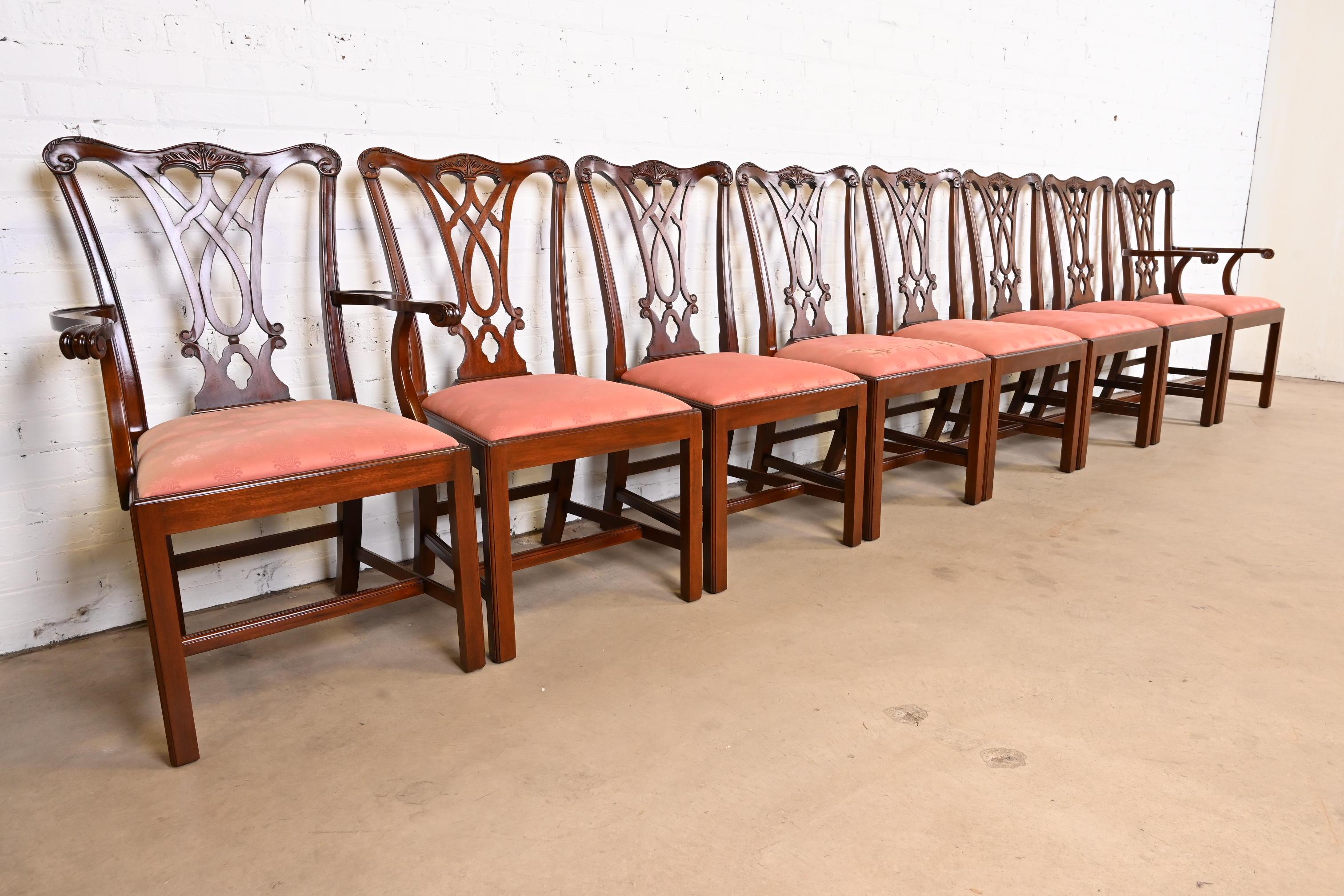 American Henkel Harris Georgian Carved Mahogany Dining Chairs, Set of Eight For Sale