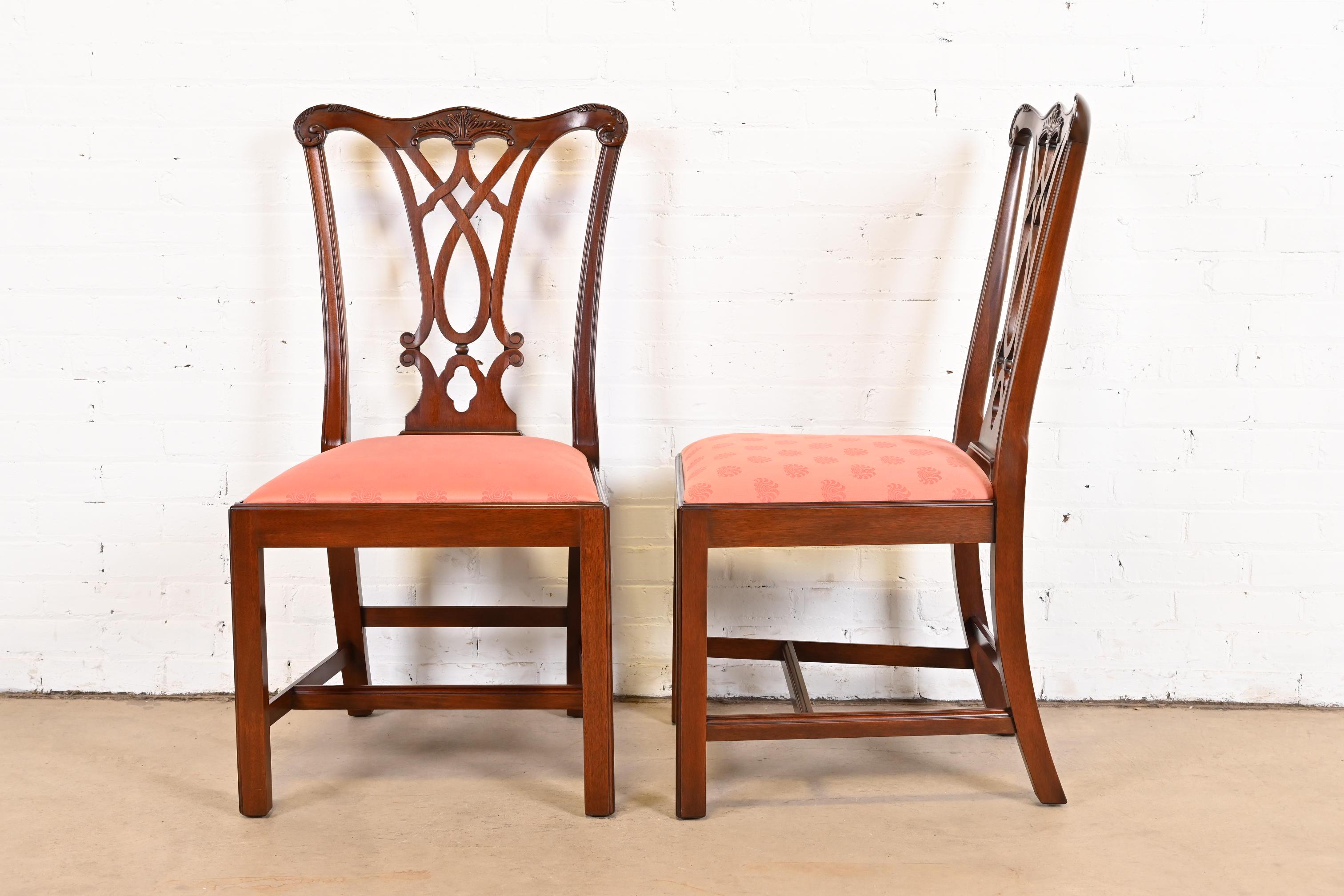 20th Century Henkel Harris Georgian Carved Mahogany Dining Chairs, Set of Eight For Sale