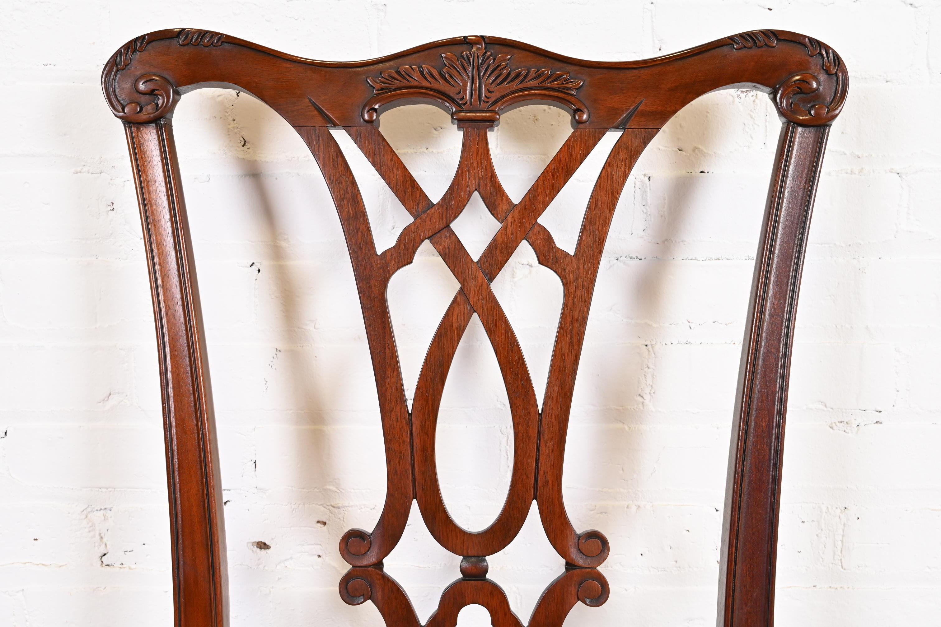 Upholstery Henkel Harris Georgian Carved Mahogany Dining Chairs, Set of Eight For Sale