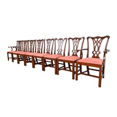 Henkel Harris Georgian Carved Mahogany Dining Chairs, Set of Eight