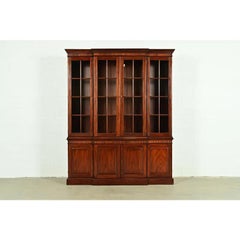 Henkel Harris Georgian Carved Mahogany Lighted Breakfront Bookcase Cabinet