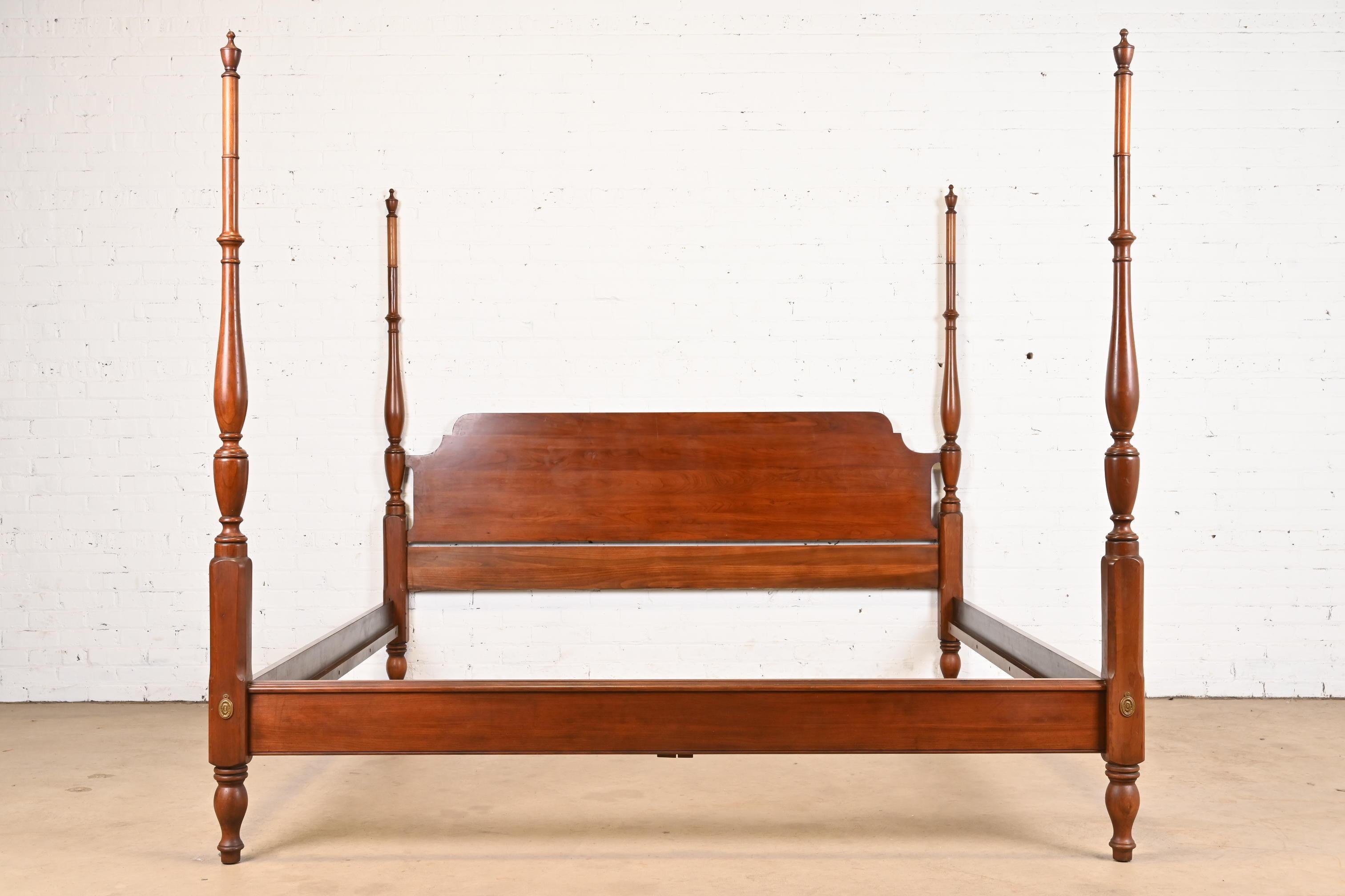 American Henkel Harris Georgian Carved Solid Cherry Wood King Size Poster Bed, 1974