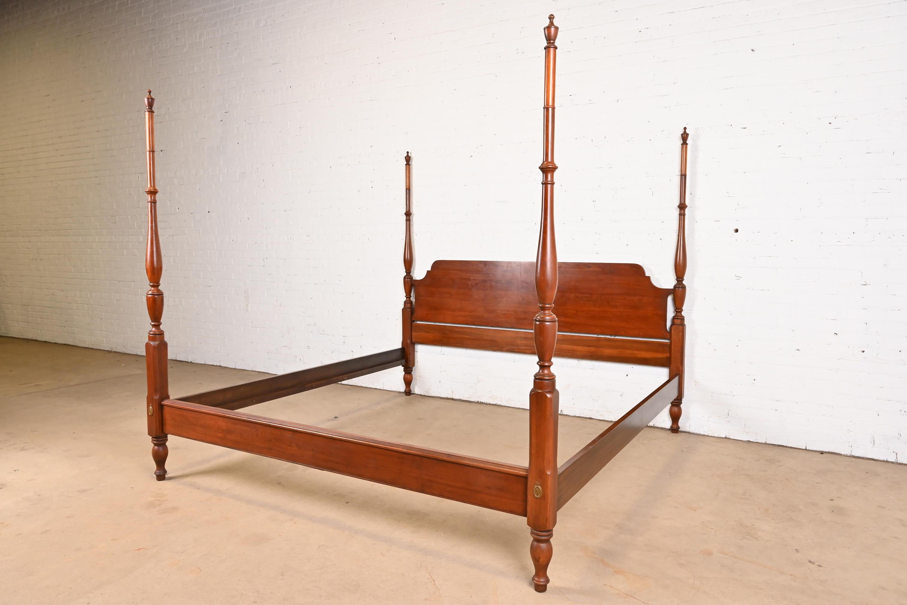 Late 20th Century Henkel Harris Georgian Carved Solid Cherry Wood King Size Poster Bed, 1974