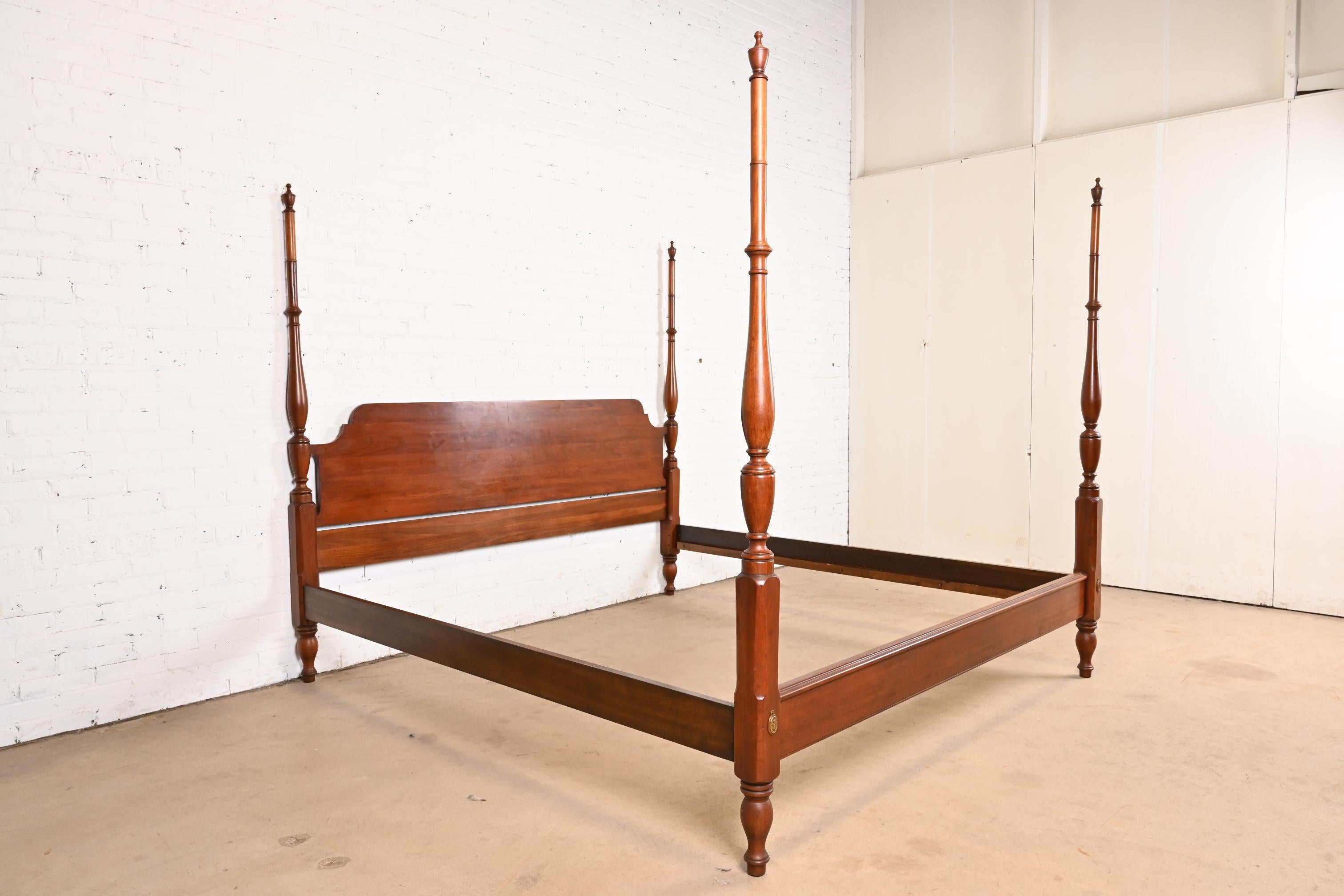 Henkel Harris Georgian Carved Solid Cherry Wood King Size Poster Bed, 1974 1