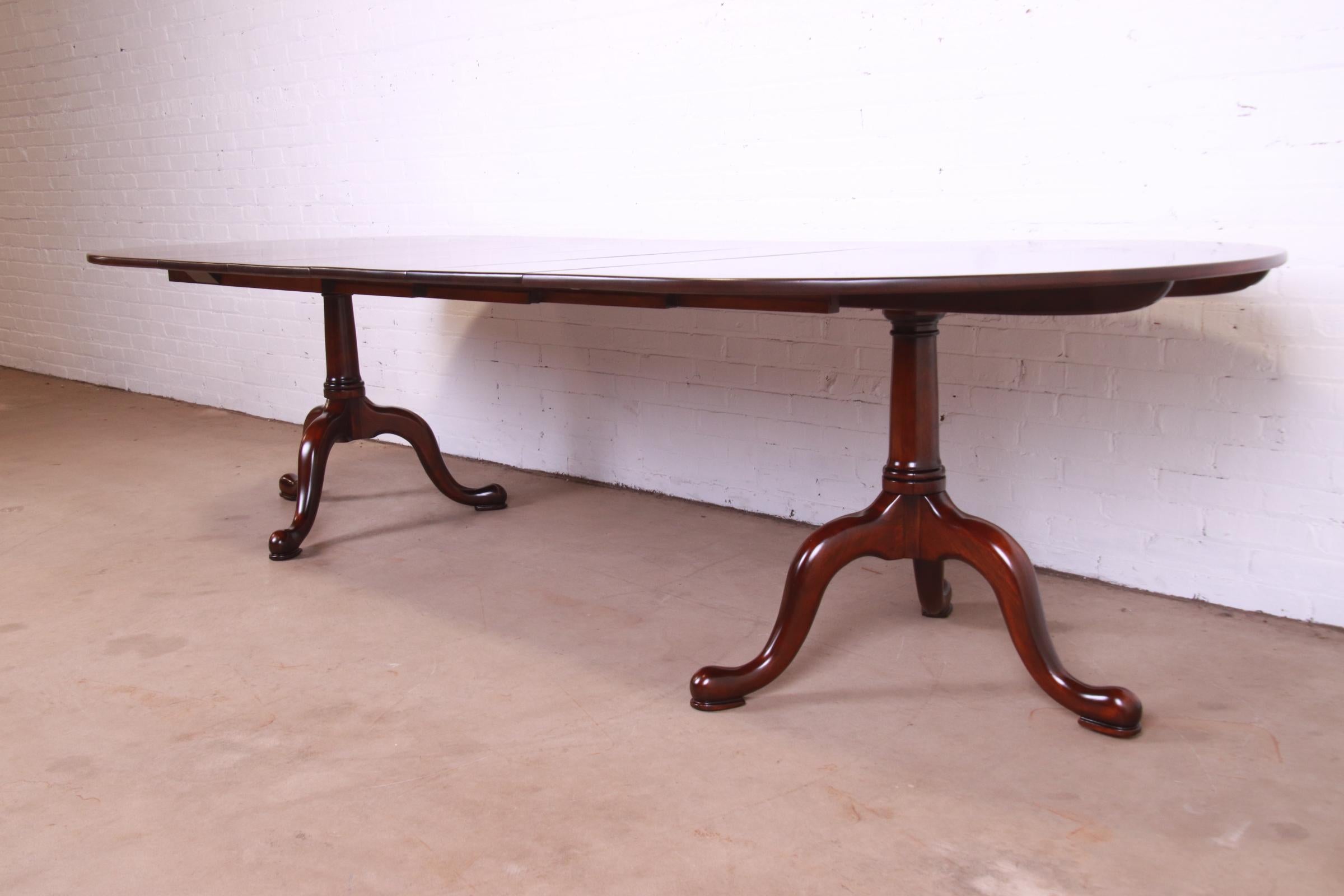 American Henkel Harris Georgian Cherry Wood Double Pedestal Dining Table, Refinished For Sale
