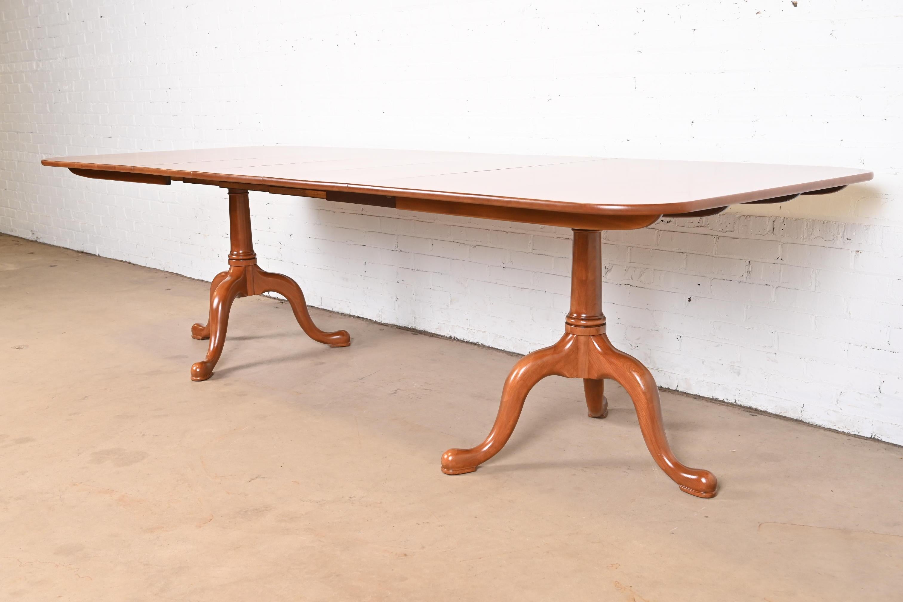 American Henkel Harris Georgian Cherry Wood Double Pedestal Dining Table, Refinished For Sale
