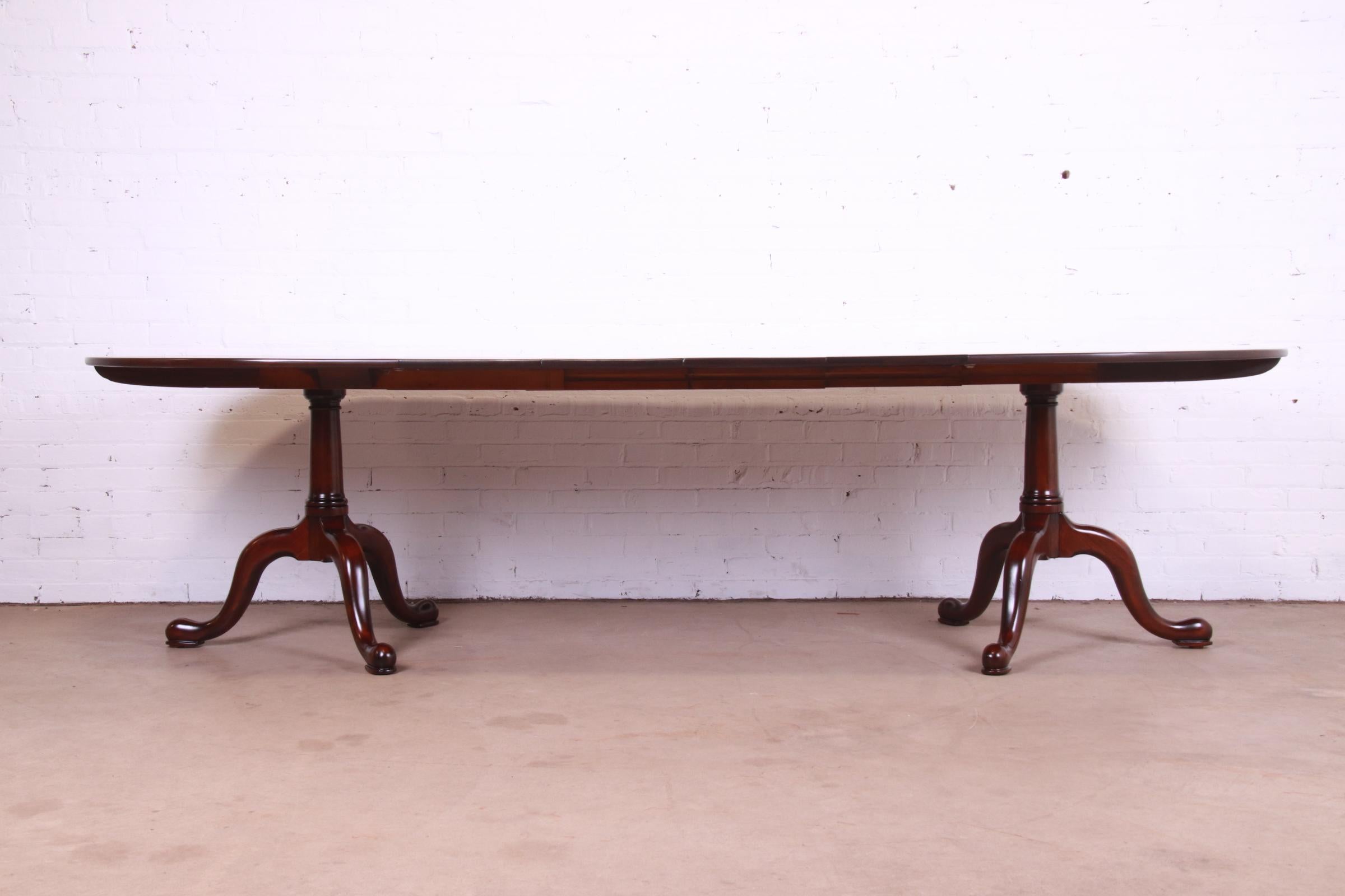 Mid-20th Century Henkel Harris Georgian Cherry Wood Double Pedestal Dining Table, Refinished For Sale