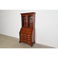 Henkel Harris Georgian Cherry Wood Drop Front Secretary Desk With Bookcase Hutch
