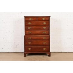 Henkel Harris Georgian Cherry Wood Eight-Drawer Highboy Dresser, Circa 1970s