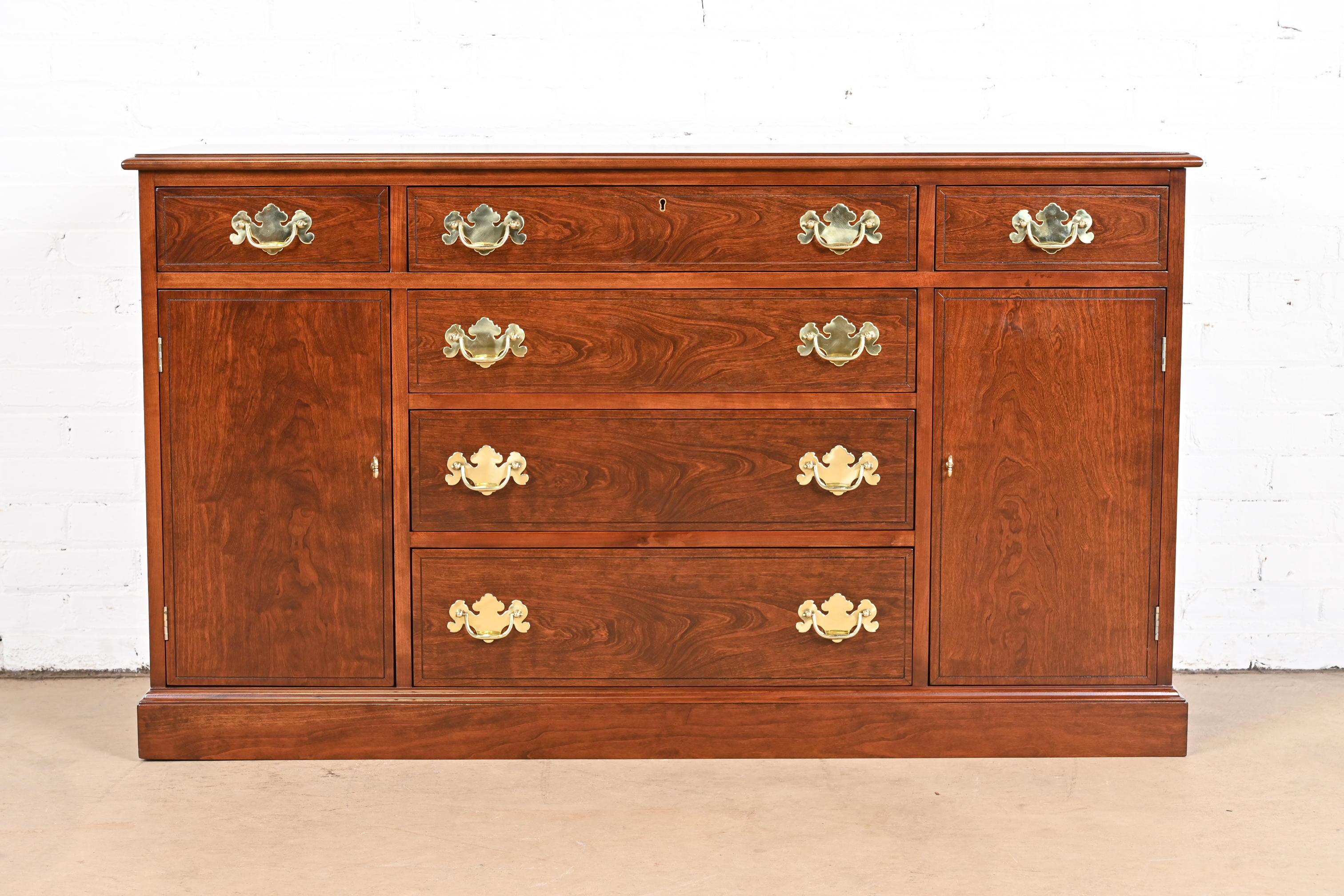 American Henkel Harris Georgian Cherry Wood Sideboard or Bar Cabinet, Newly Refinished For Sale