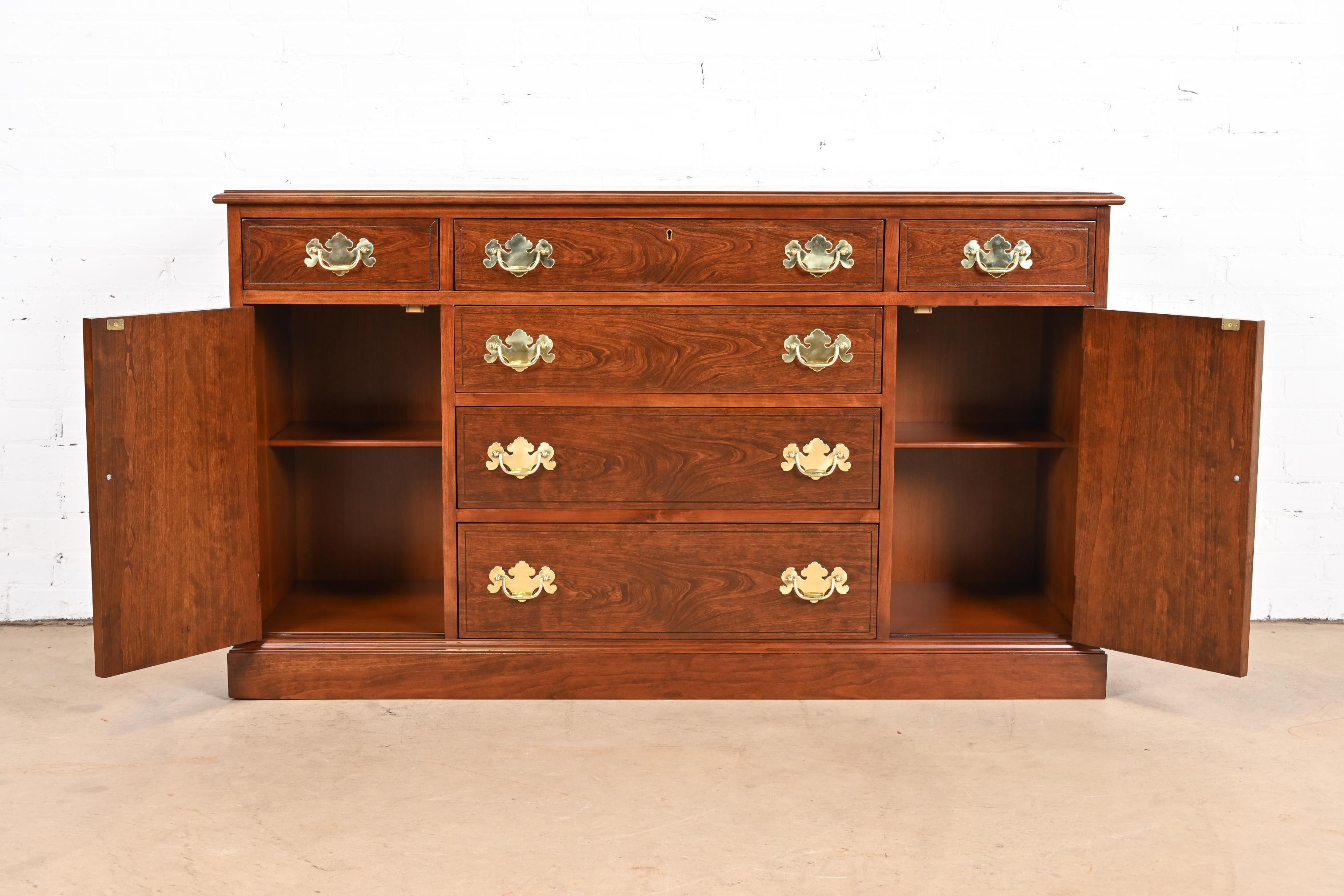 Henkel Harris Georgian Cherry Wood Sideboard or Bar Cabinet, Newly Refinished For Sale 2