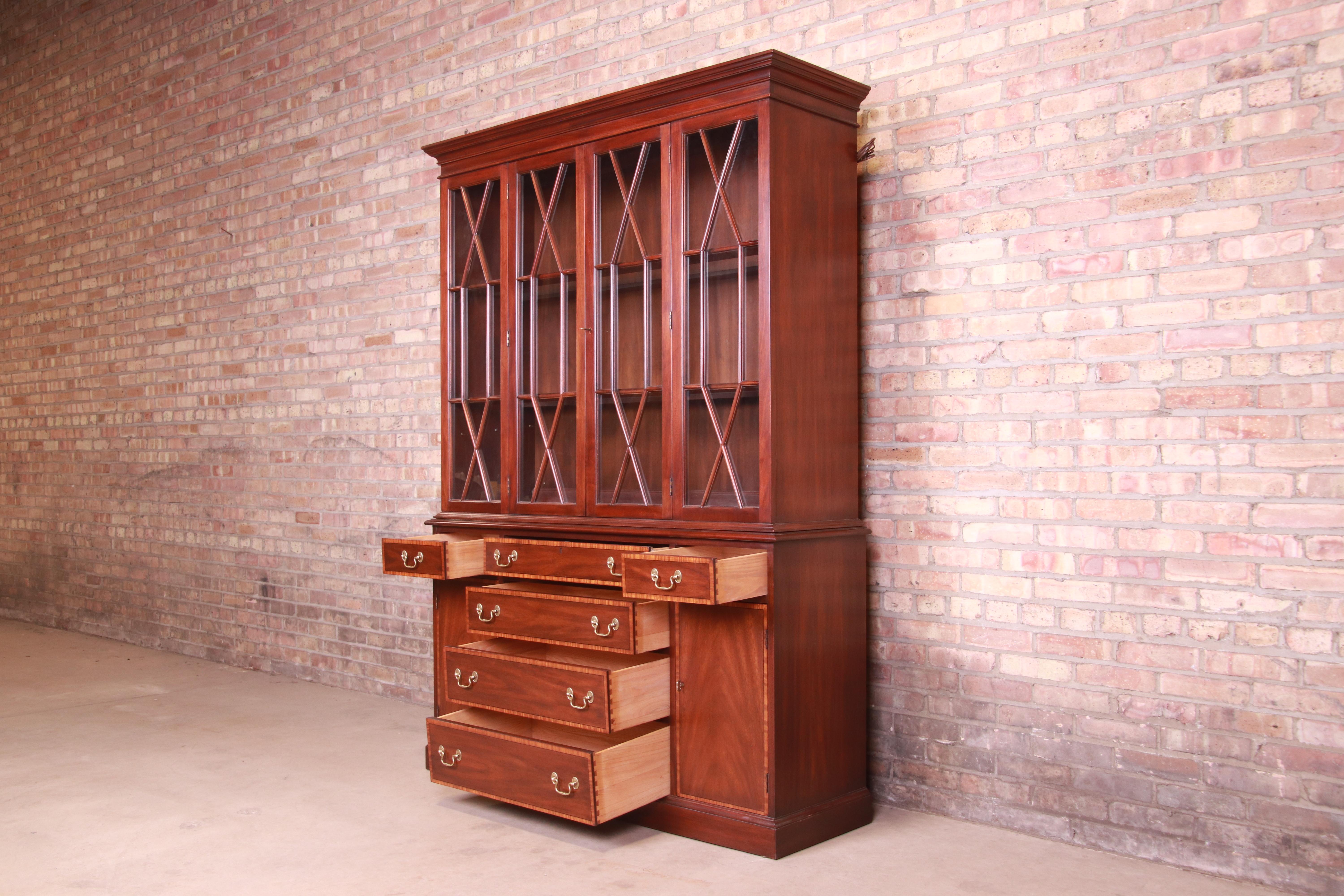 Henkel Harris Georgian Mahogany Breakfront Bookcase Cabinet 6