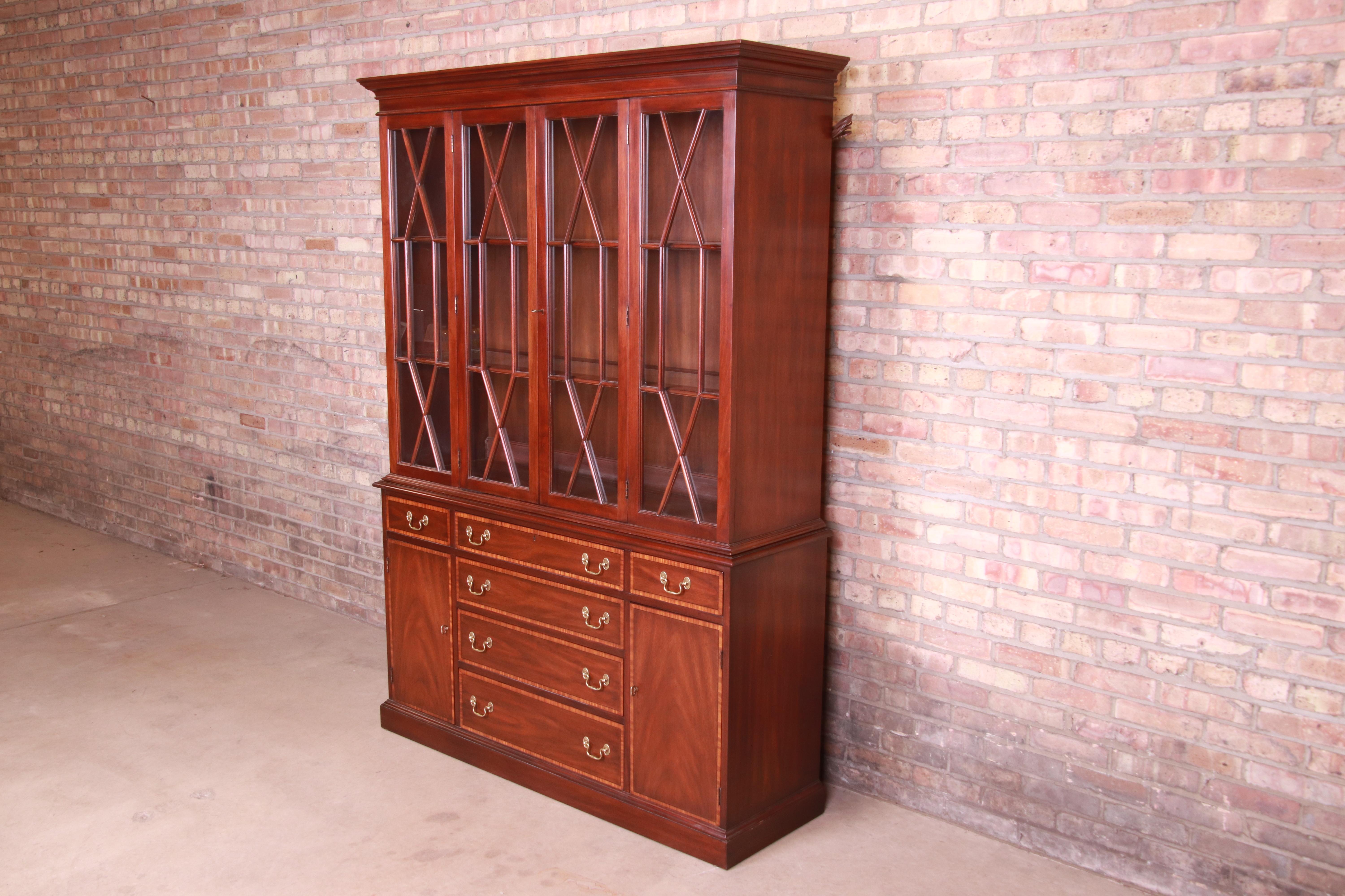 American Henkel Harris Georgian Mahogany Breakfront Bookcase Cabinet