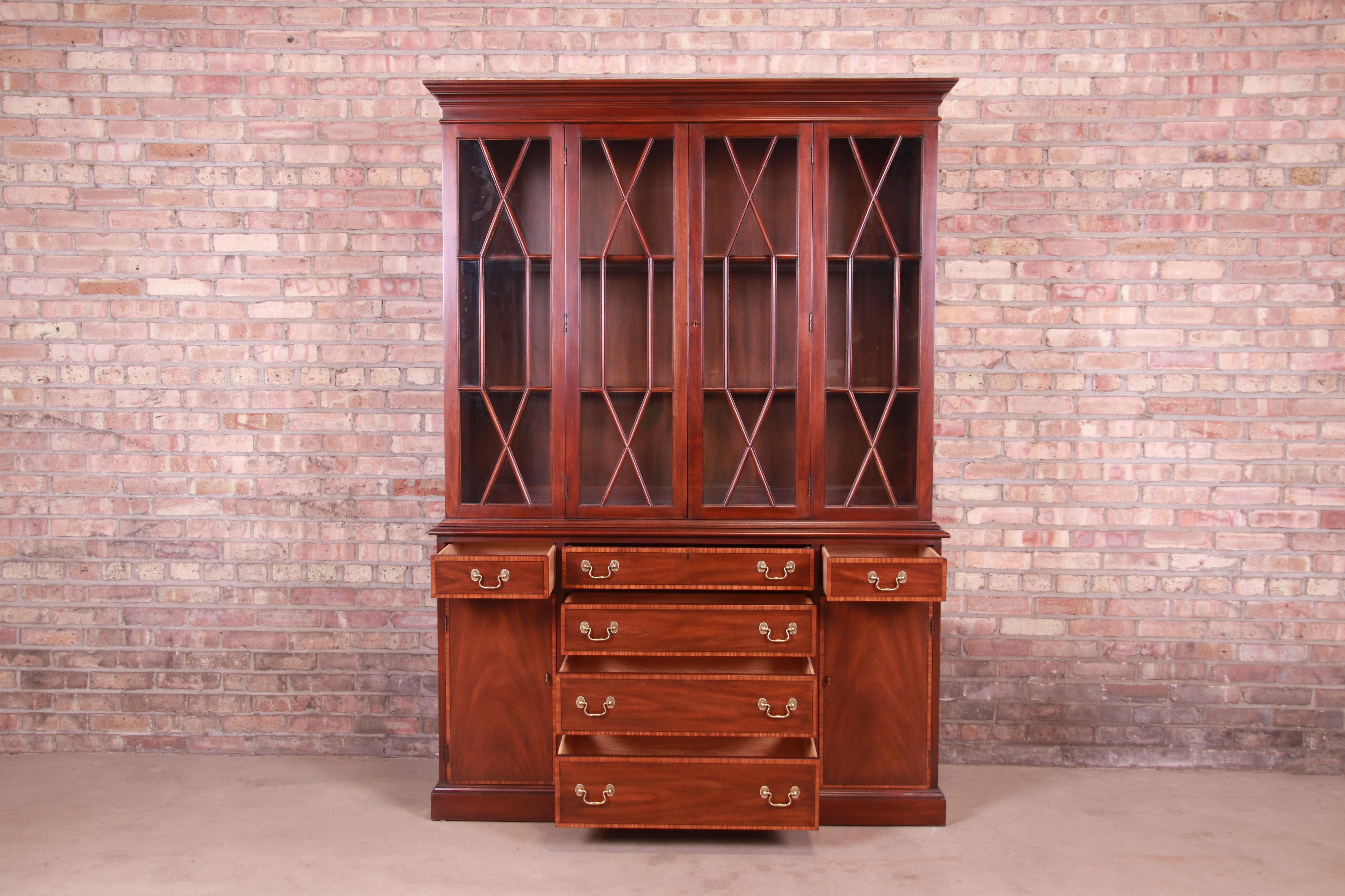 Henkel Harris Georgian Mahogany Breakfront Bookcase Cabinet 1