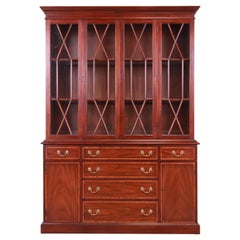 Henkel Harris Georgian Mahogany Breakfront Bookcase Cabinet