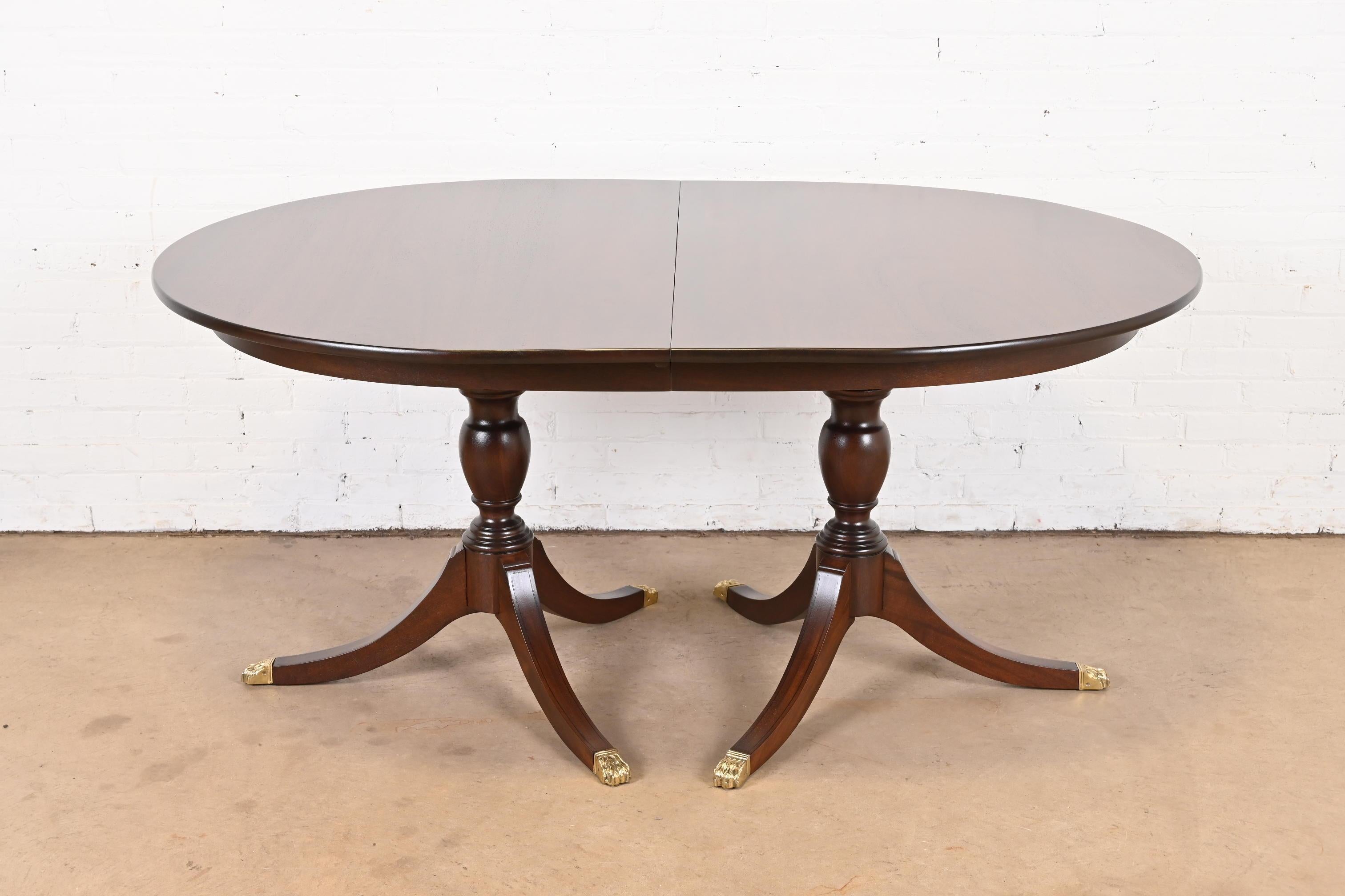Henkel Harris Georgian Mahogany Double Pedestal Dining Table, Newly Refinished 6