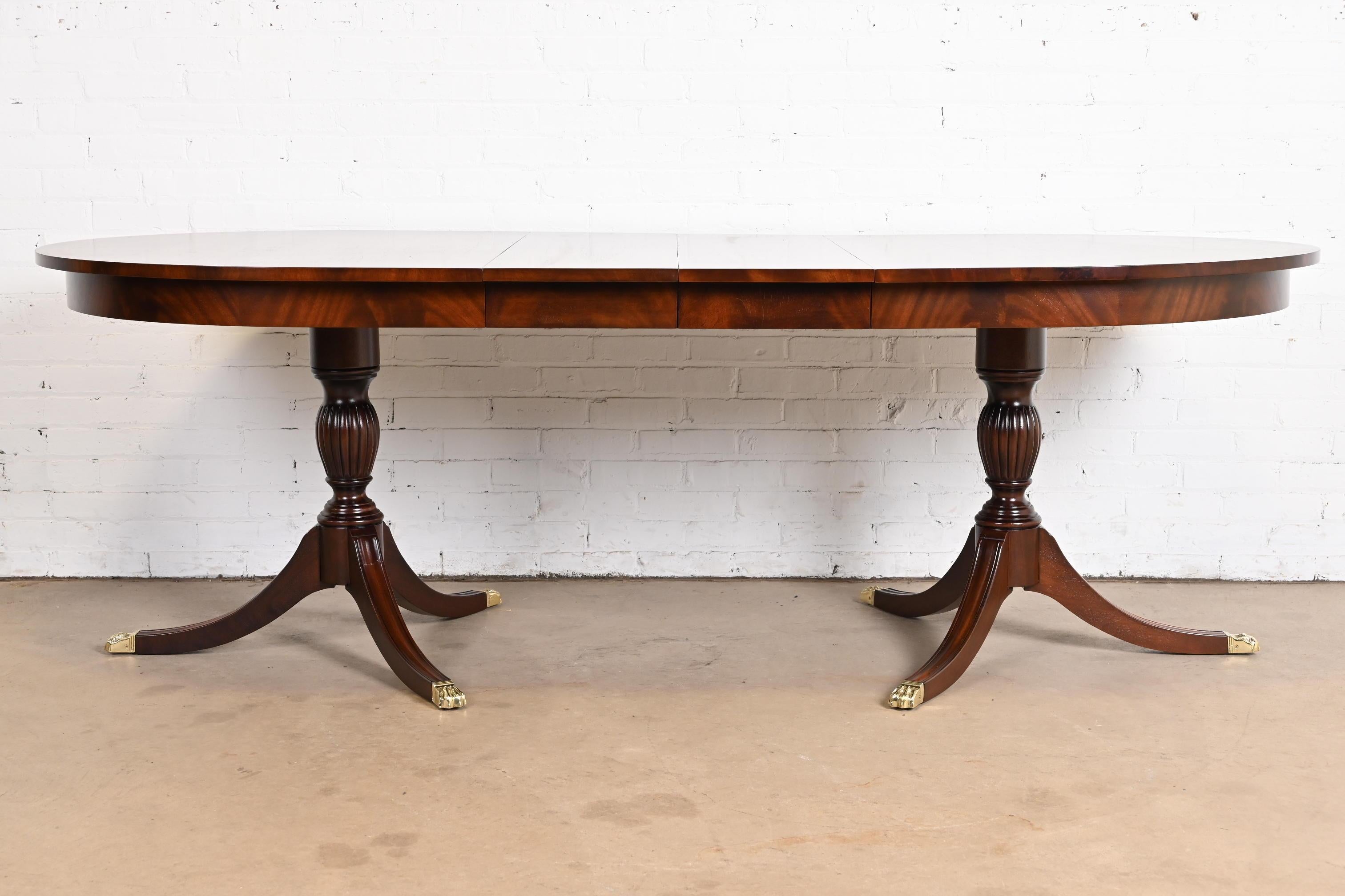 American Henkel Harris Georgian Mahogany Double Pedestal Dining Table, Newly Refinished