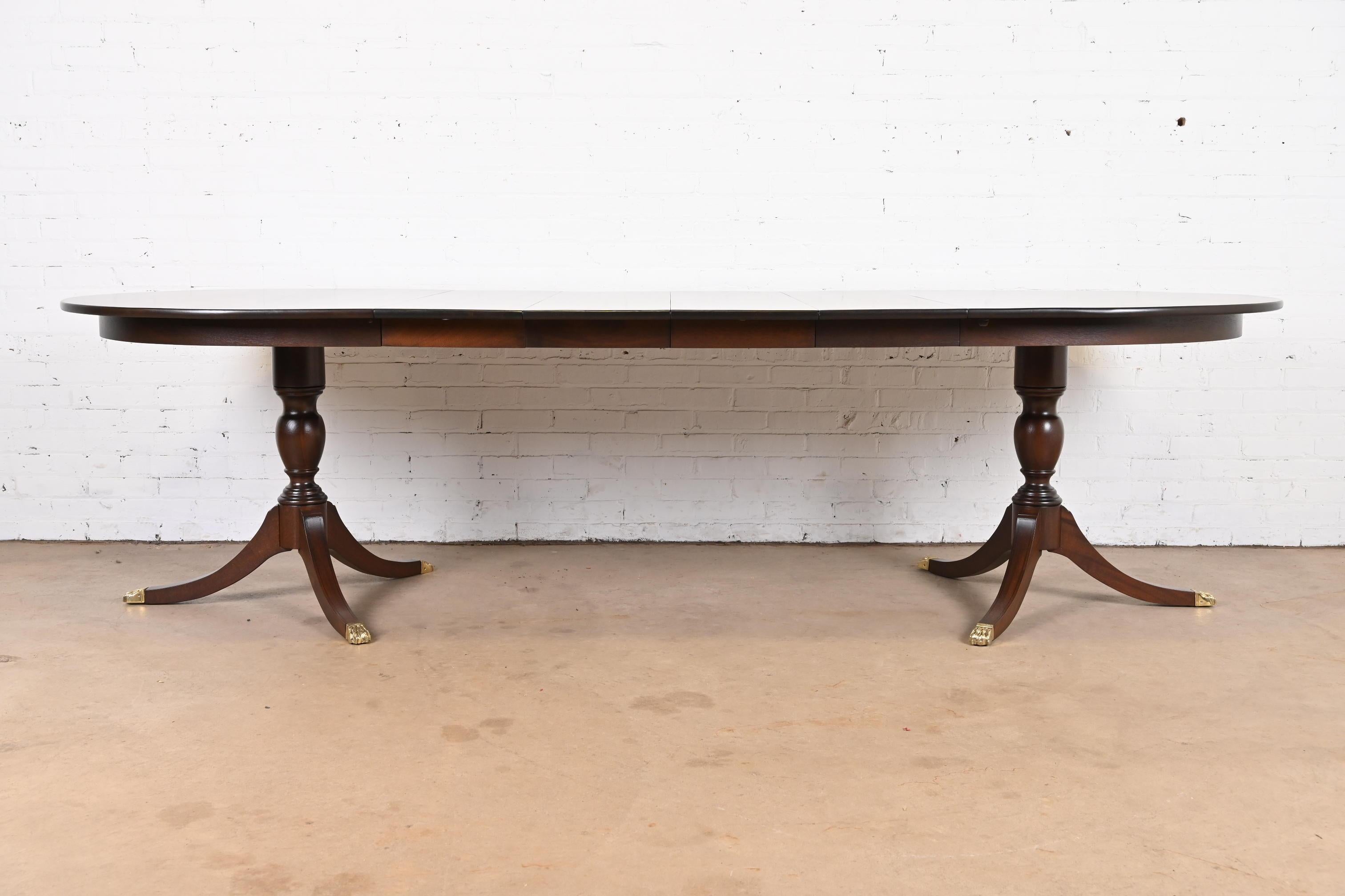 Late 20th Century Henkel Harris Georgian Mahogany Double Pedestal Dining Table, Newly Refinished