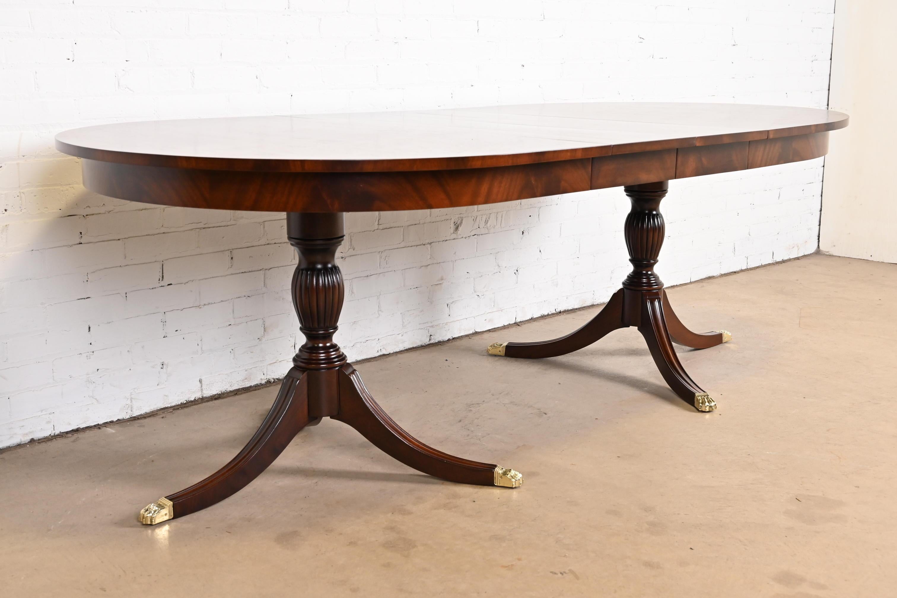 Henkel Harris Georgian Mahogany Double Pedestal Dining Table, Newly Refinished 1
