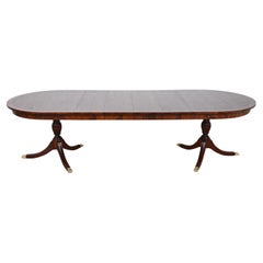 Henkel Harris Georgian Mahogany Double Pedestal Dining Table, Newly Refinished