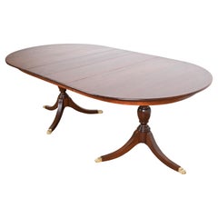 Henkel Harris Georgian Mahogany Double Pedestal Dining Table, Newly Refinished