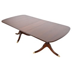 Henkel Harris Georgian Mahogany Double Pedestal Dining Table, Newly Refinished