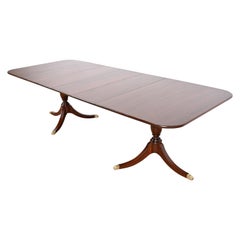 Henkel Harris Georgian Mahogany Double Pedestal Dining Table, Newly Refinished