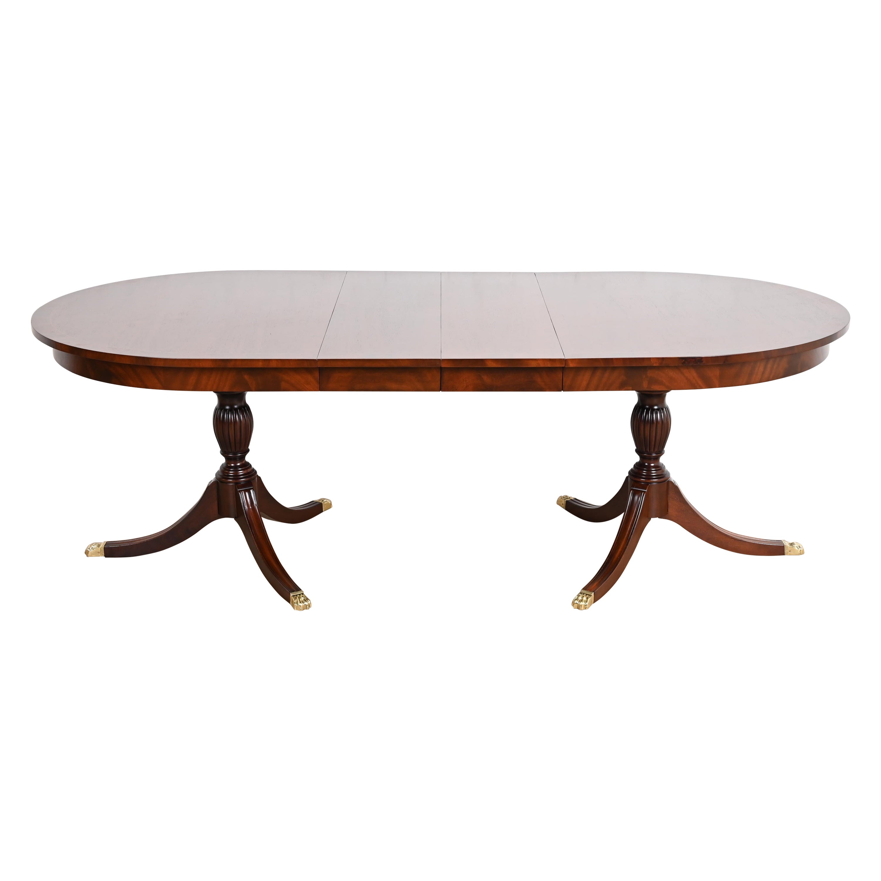 Henkel Harris Georgian Mahogany Double Pedestal Dining Table, Newly Refinished