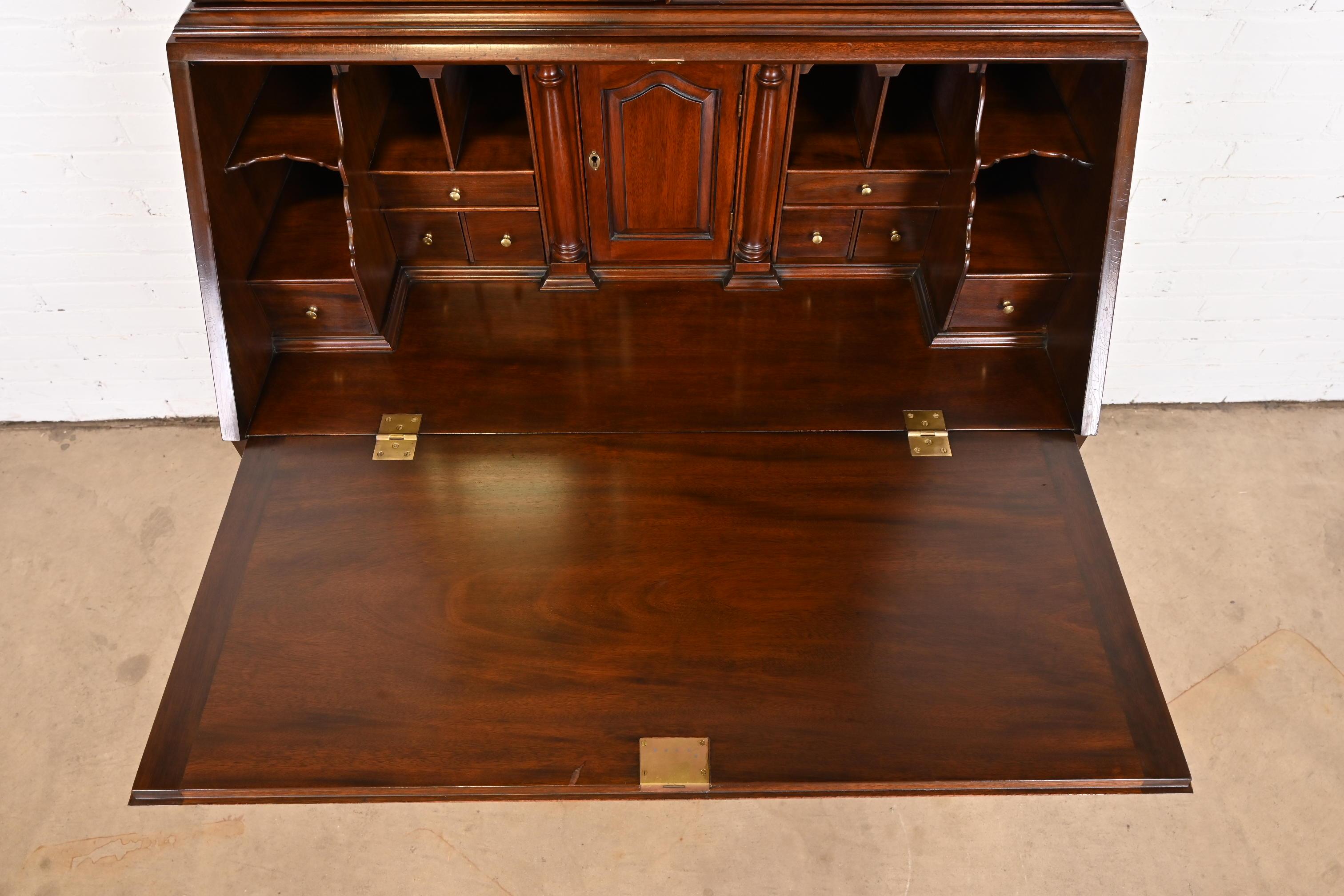 Henkel Harris Georgian Mahogany Drop Front Secretary Desk with Bookcase Hutch For Sale 4