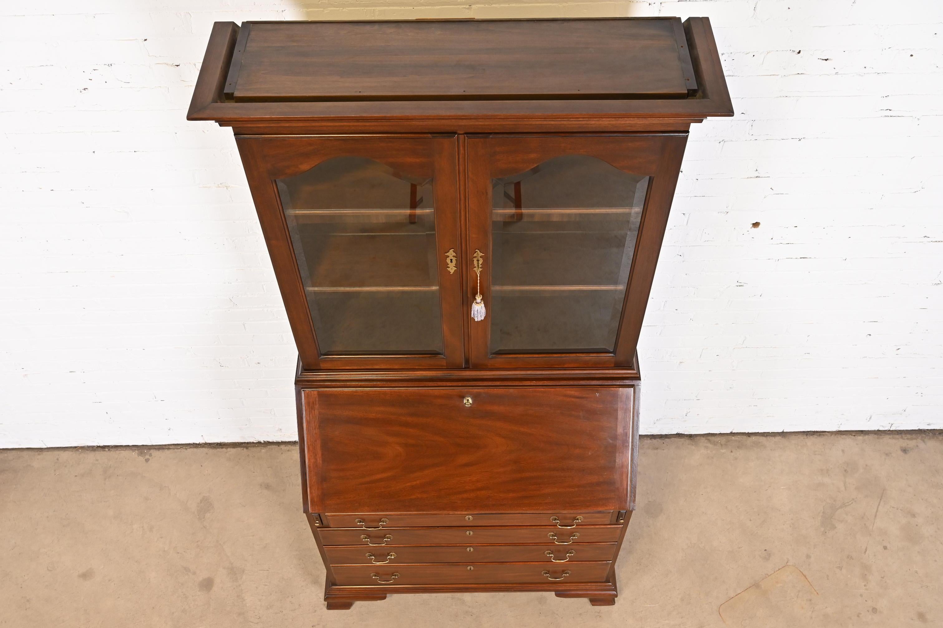 Henkel Harris Georgian Mahogany Drop Front Secretary Desk with Bookcase Hutch 6
