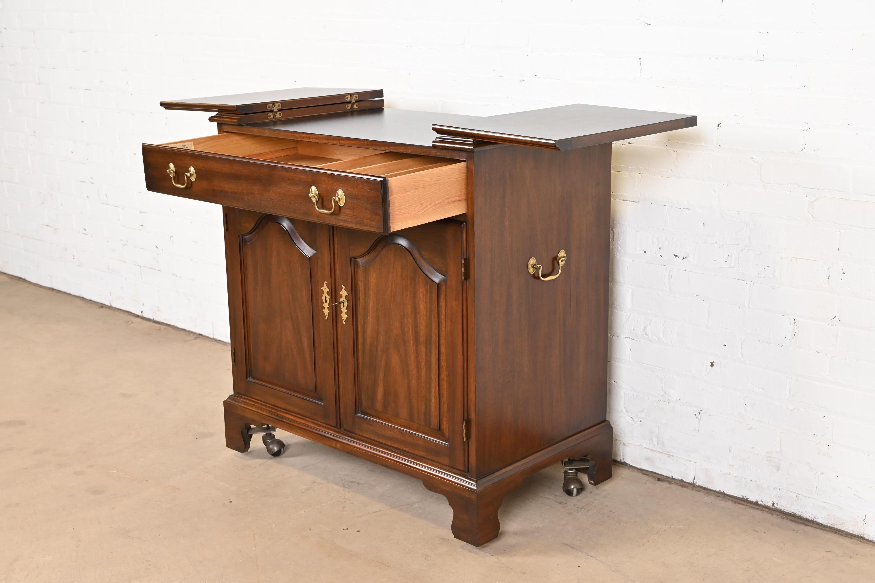 Henkel Harris Georgian Mahogany Flip Top Rolling Bar Cabinet 3
