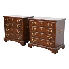 Henkel Harris Georgian Mahogany Four-Drawer Bedside Chests, Newly Restored