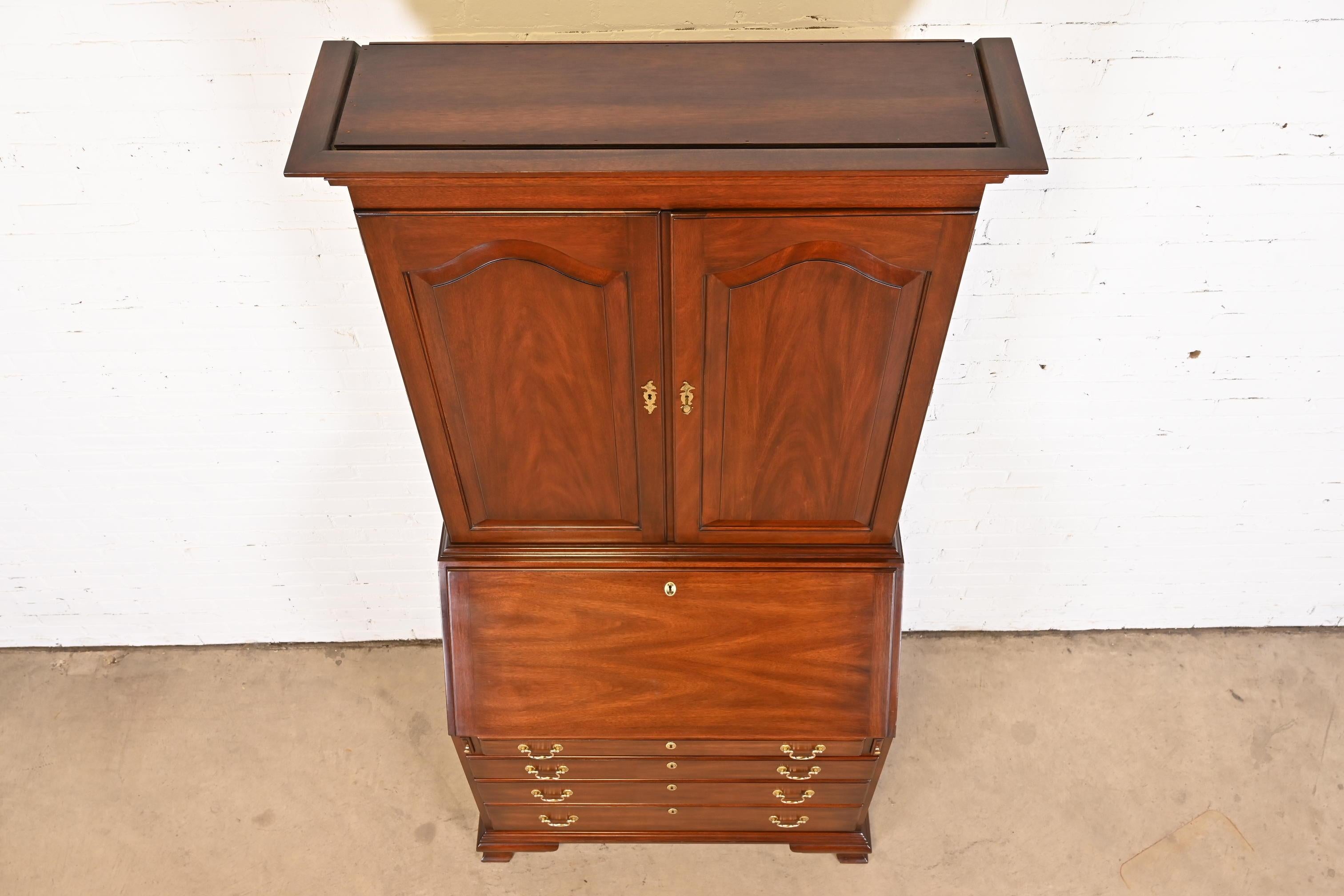 Henkel Harris Georgian Mahogany Slant Front Secretary Desk with Bookcase Hutch 7