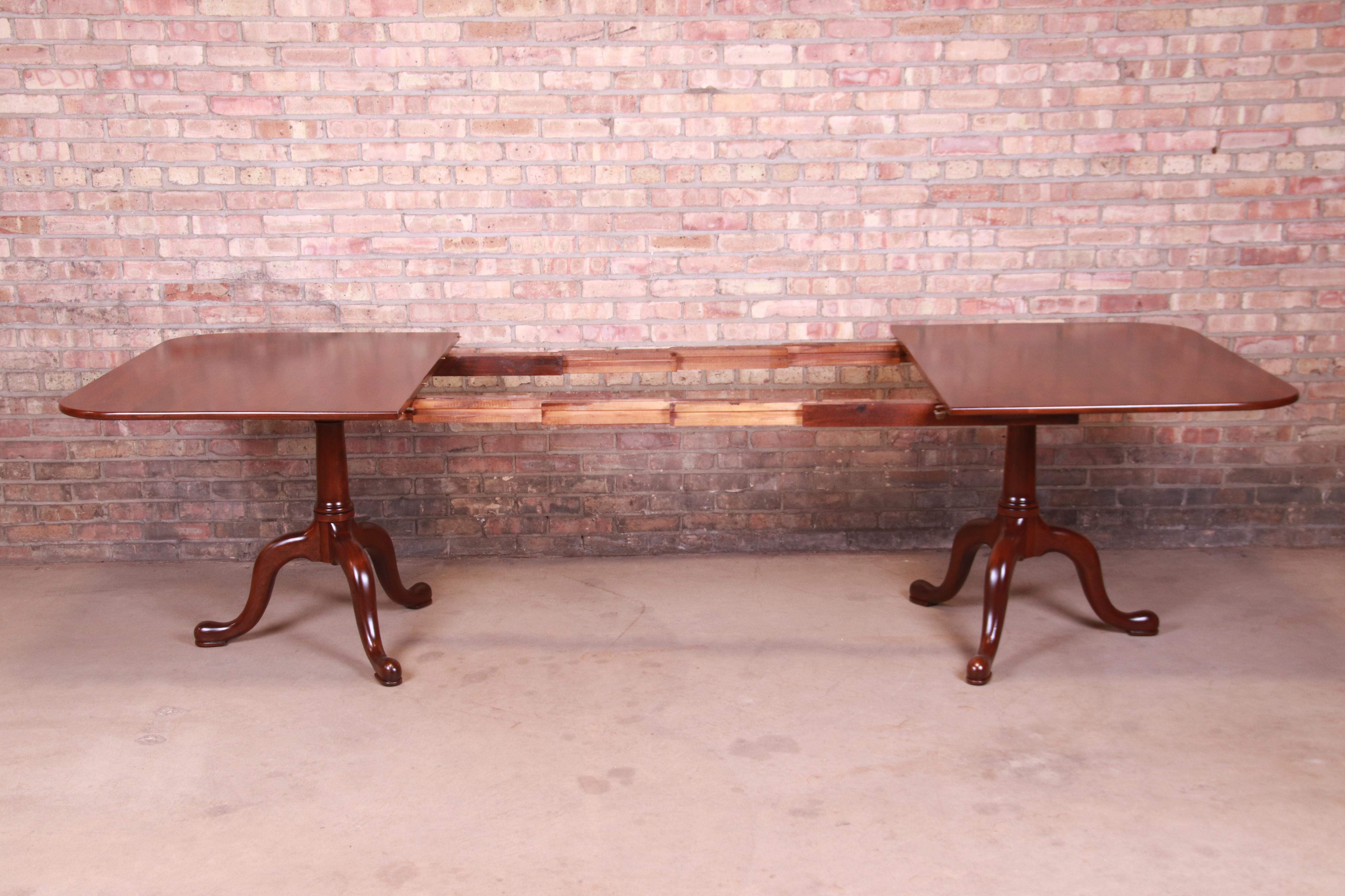 20th Century Henkel Harris Georgian Solid Cherry Double Pedestal Dining Table, Refinished