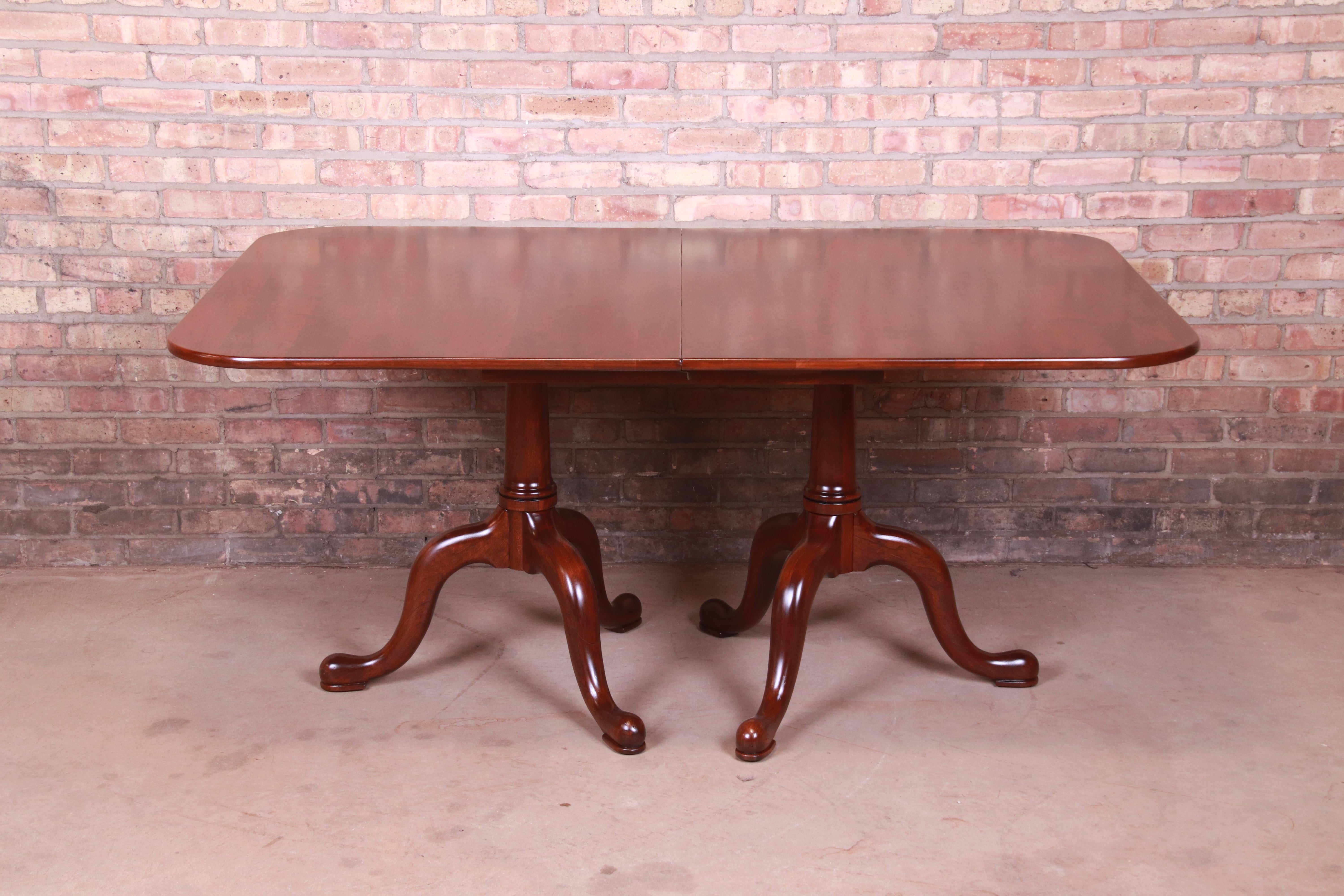 Henkel Harris Georgian Solid Cherry Double Pedestal Dining Table, Refinished 2