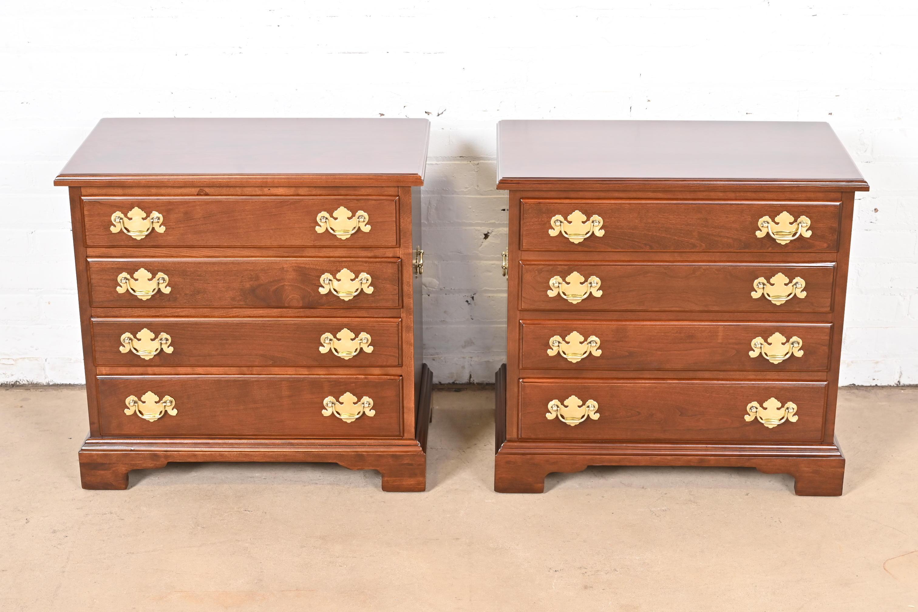 American Henkel Harris Georgian Solid Cherry Wood Bedside Chests, Newly Refinished For Sale