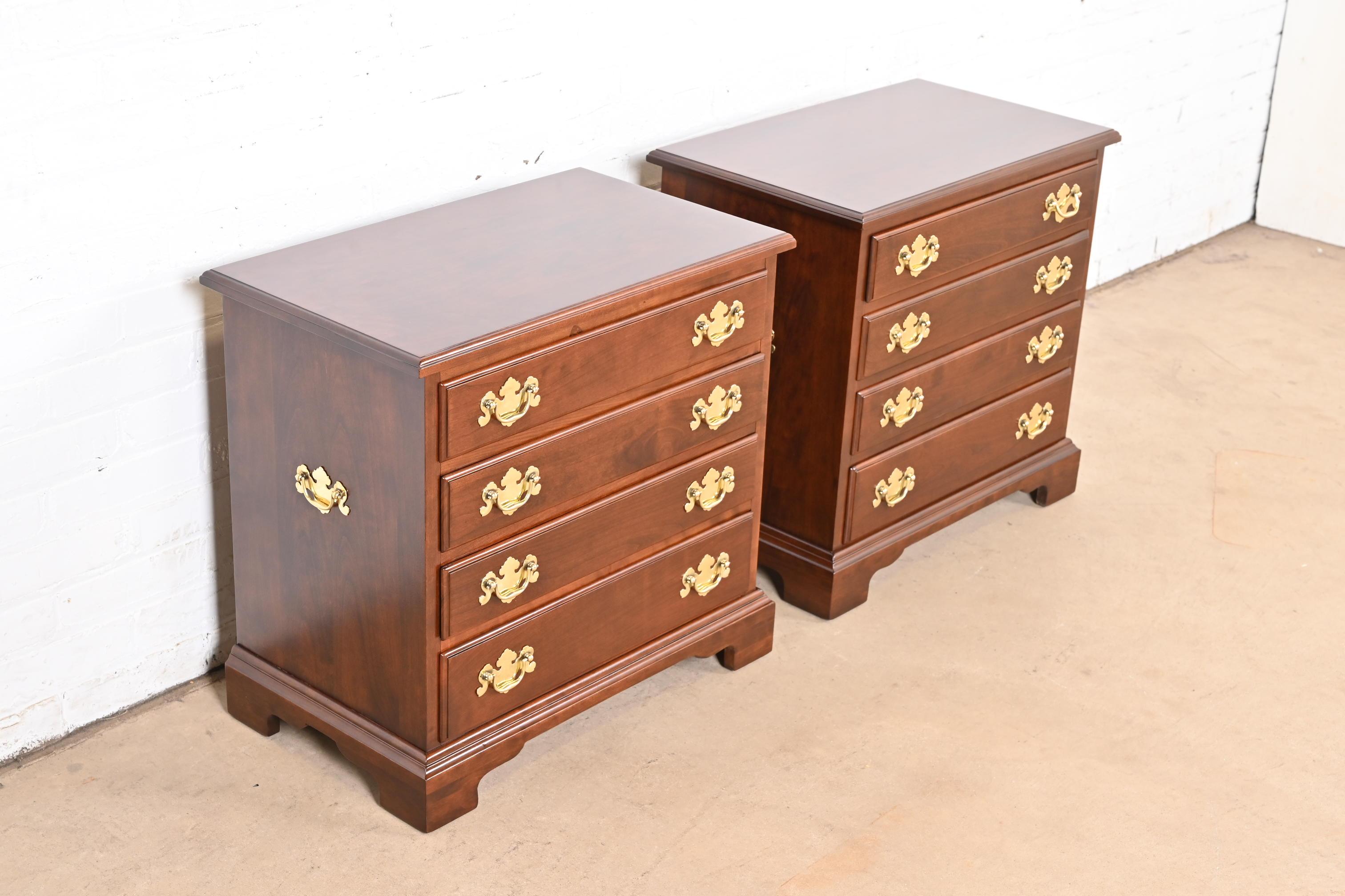 Mid-20th Century Henkel Harris Georgian Solid Cherry Wood Bedside Chests, Newly Refinished For Sale