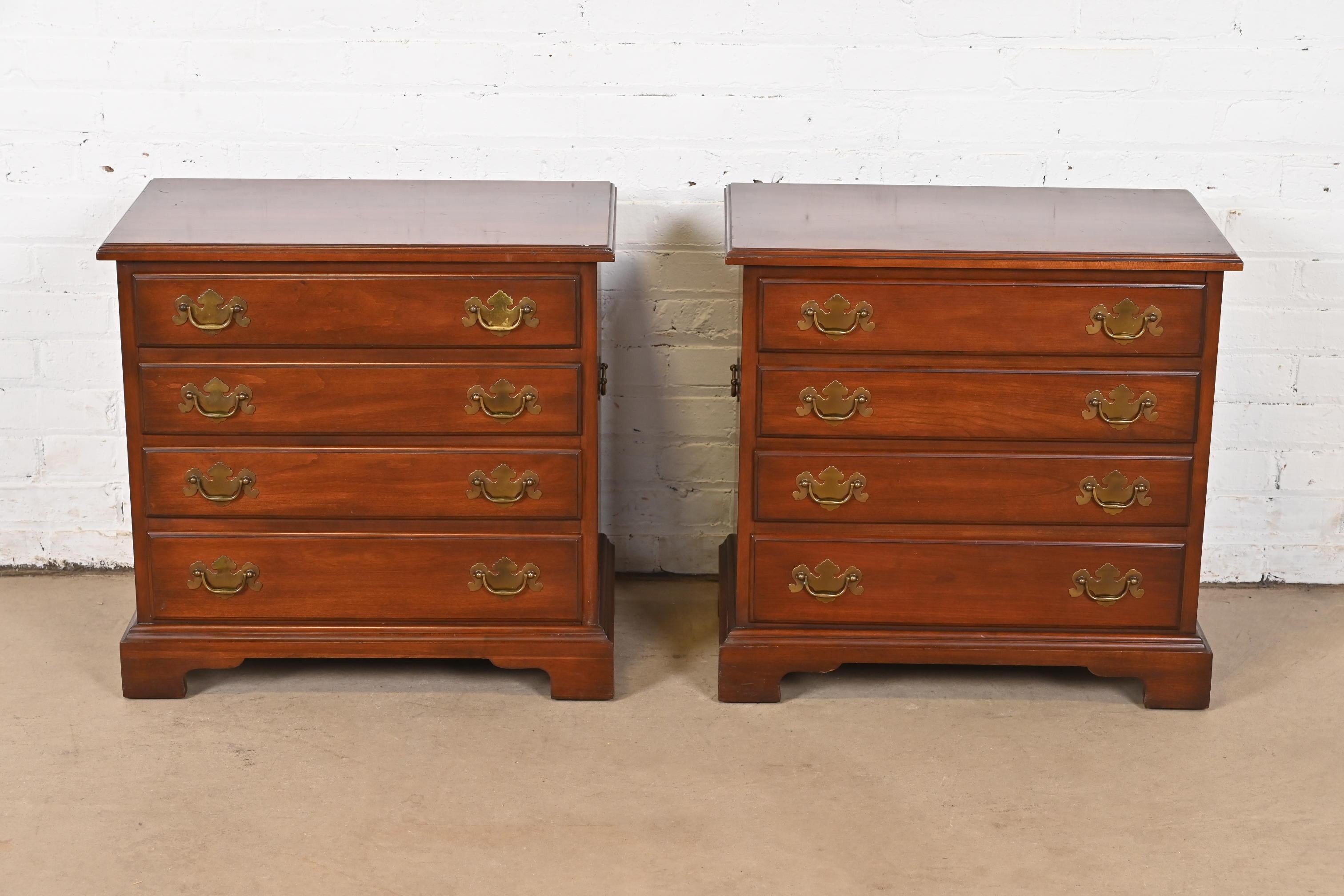 American Henkel Harris Georgian Solid Cherry Wood Bedside Chests, Pair For Sale