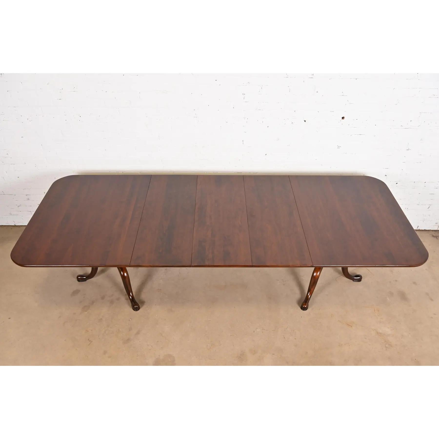Henkel Harris Georgian Solid Cherry Wood Double Pedestal Extension Dining Table For Sale 1