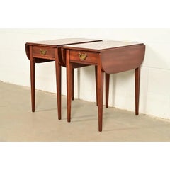 Henkel Harris Georgian Solid Cherry Wood Drop Leaf Pembroke Side Tables, Pair
