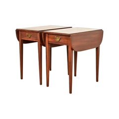 Henkel Harris Georgian Solid Cherry Wood Drop Leaf Pembroke Side Tables, Pair