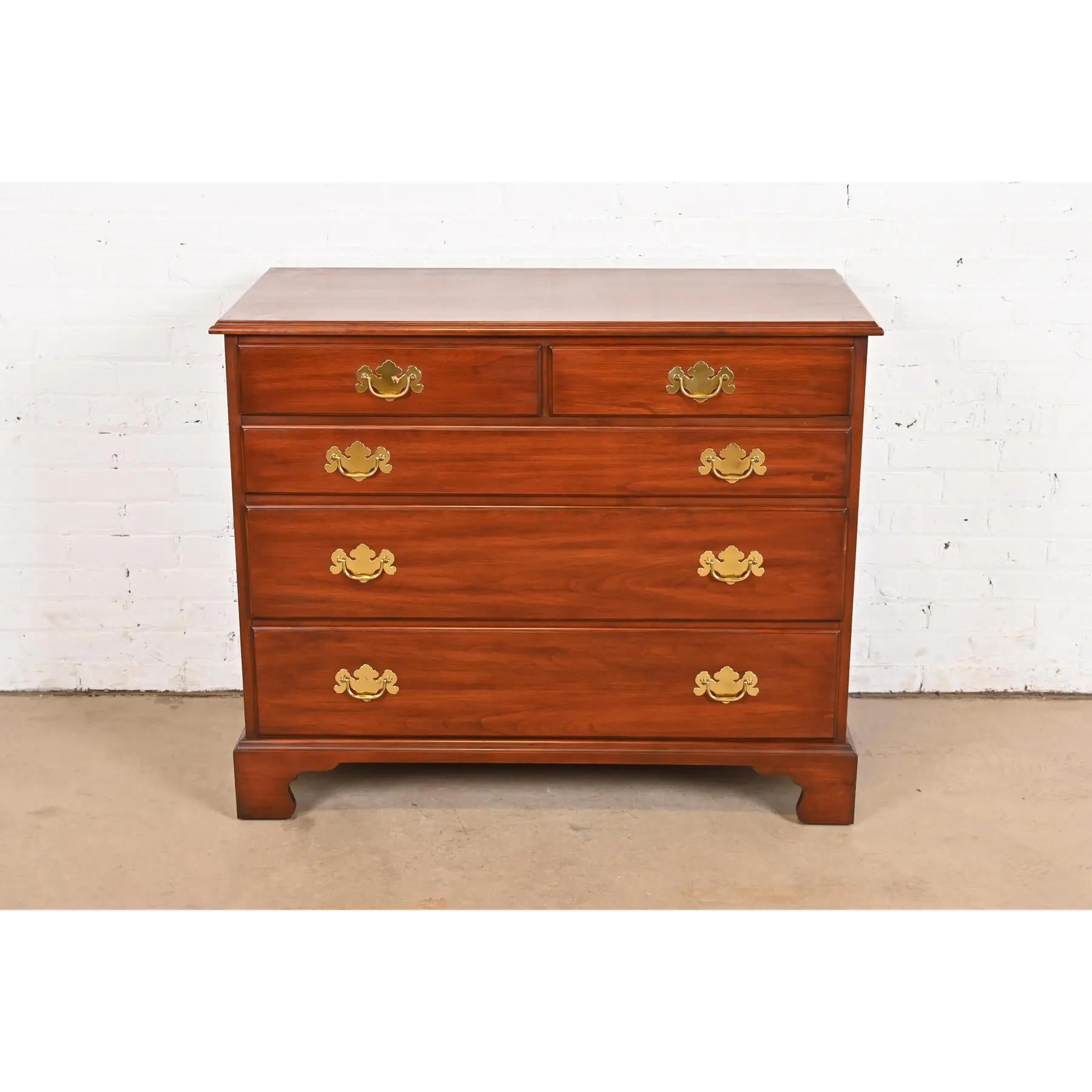 American Henkel Harris Georgian Solid Cherry Wood Five-Drawer Dresser or Chest of Drawers For Sale