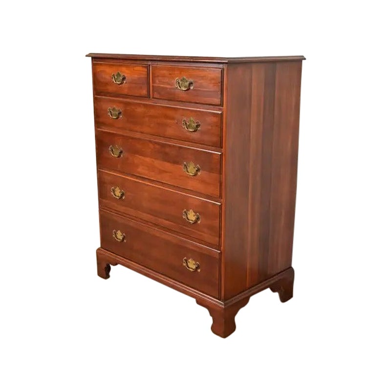 Henkel Harris Georgian Solid Cherry Wood Highboy Dresser, Circa 1960s