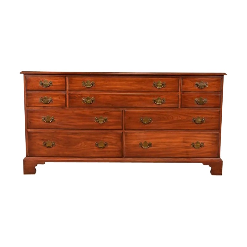 Henkel Harris Georgian Solid Cherry Wood Ten-Drawer Dresser, 1960s