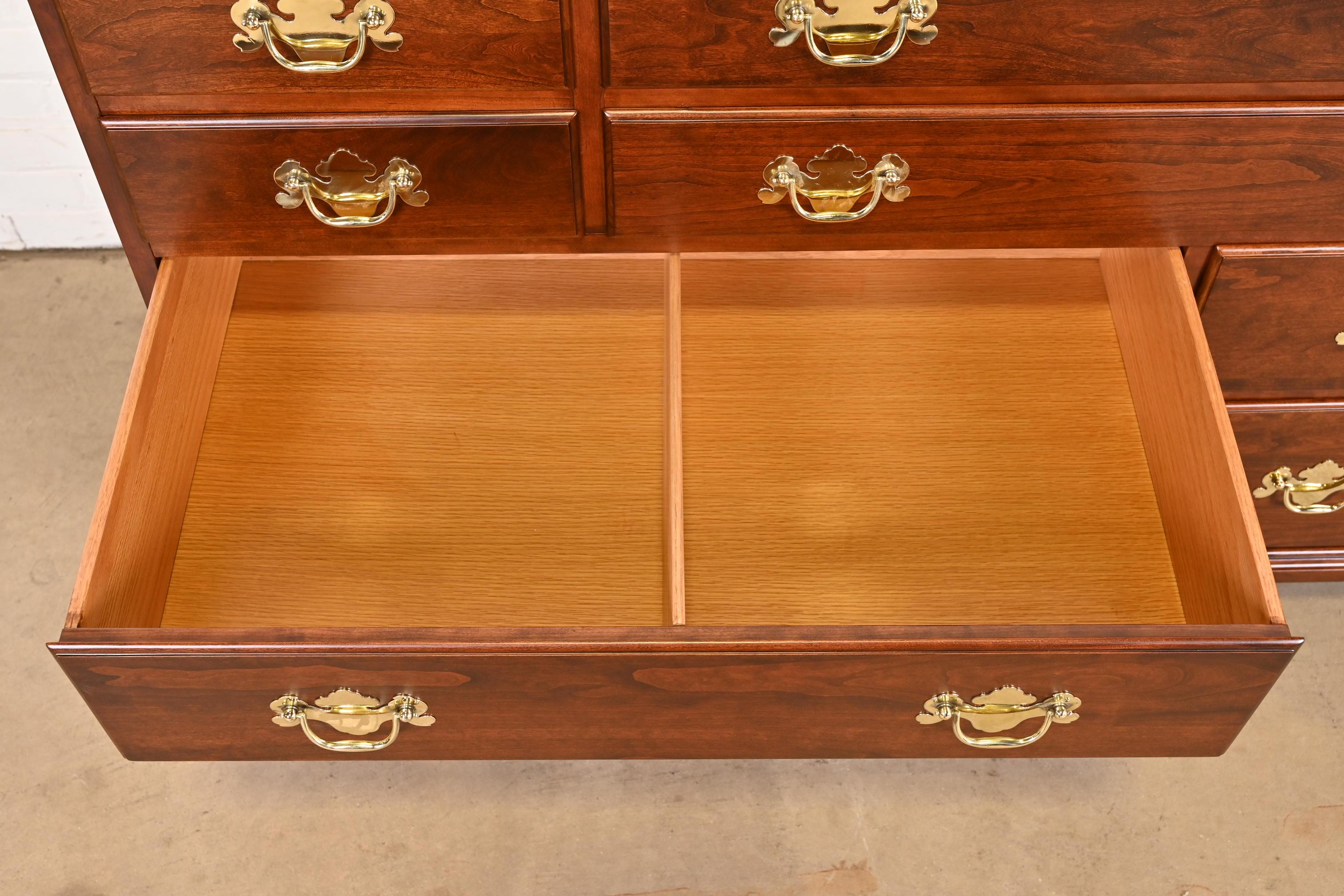 Henkel Harris Georgian Solid Cherry Wood Ten-Drawer Dresser, Newly Refinished For Sale 3