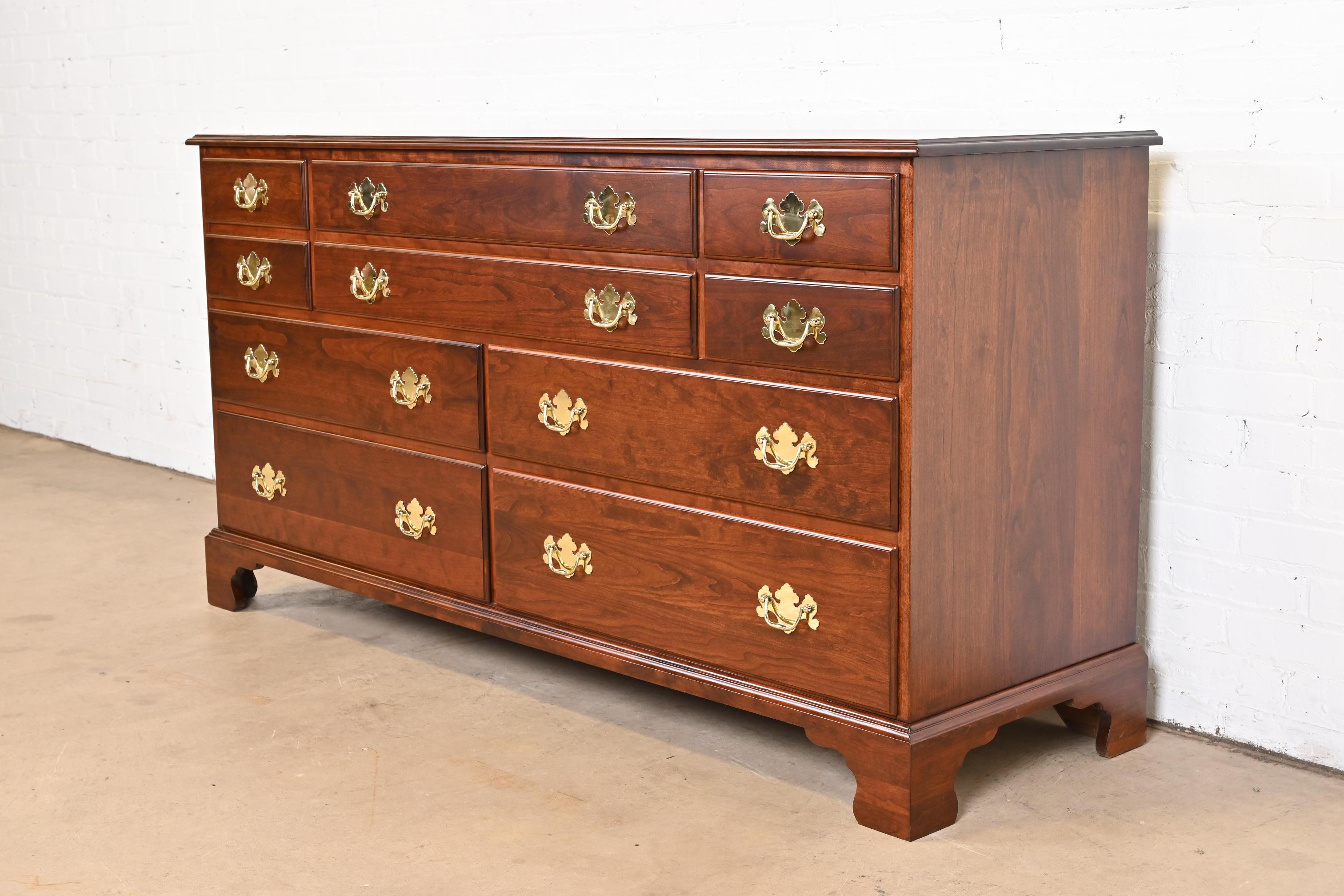 American Henkel Harris Georgian Solid Cherry Wood Ten-Drawer Dresser, Newly Refinished For Sale