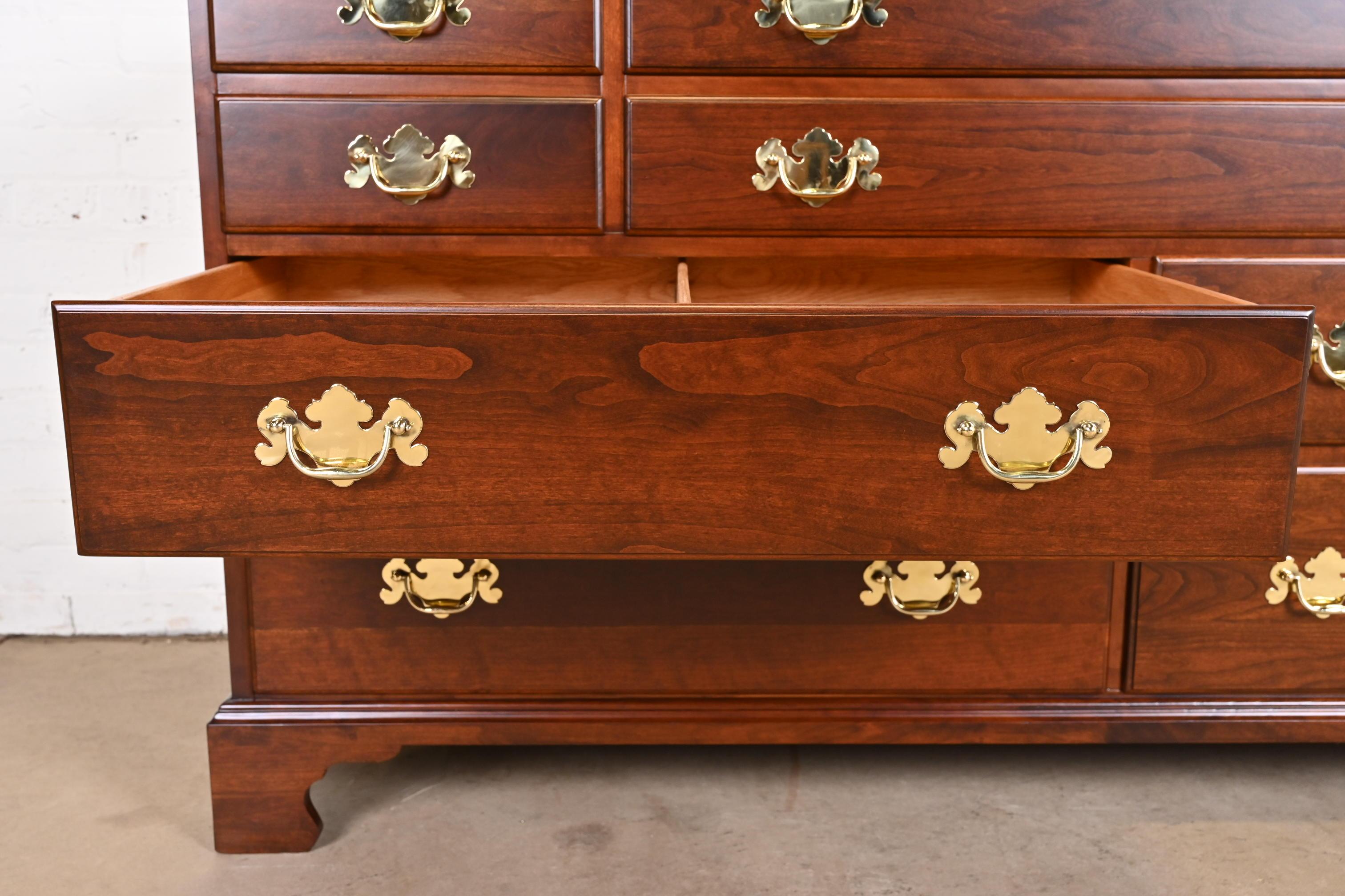 Henkel Harris Georgian Solid Cherry Wood Ten-Drawer Dresser, Newly Refinished For Sale 2