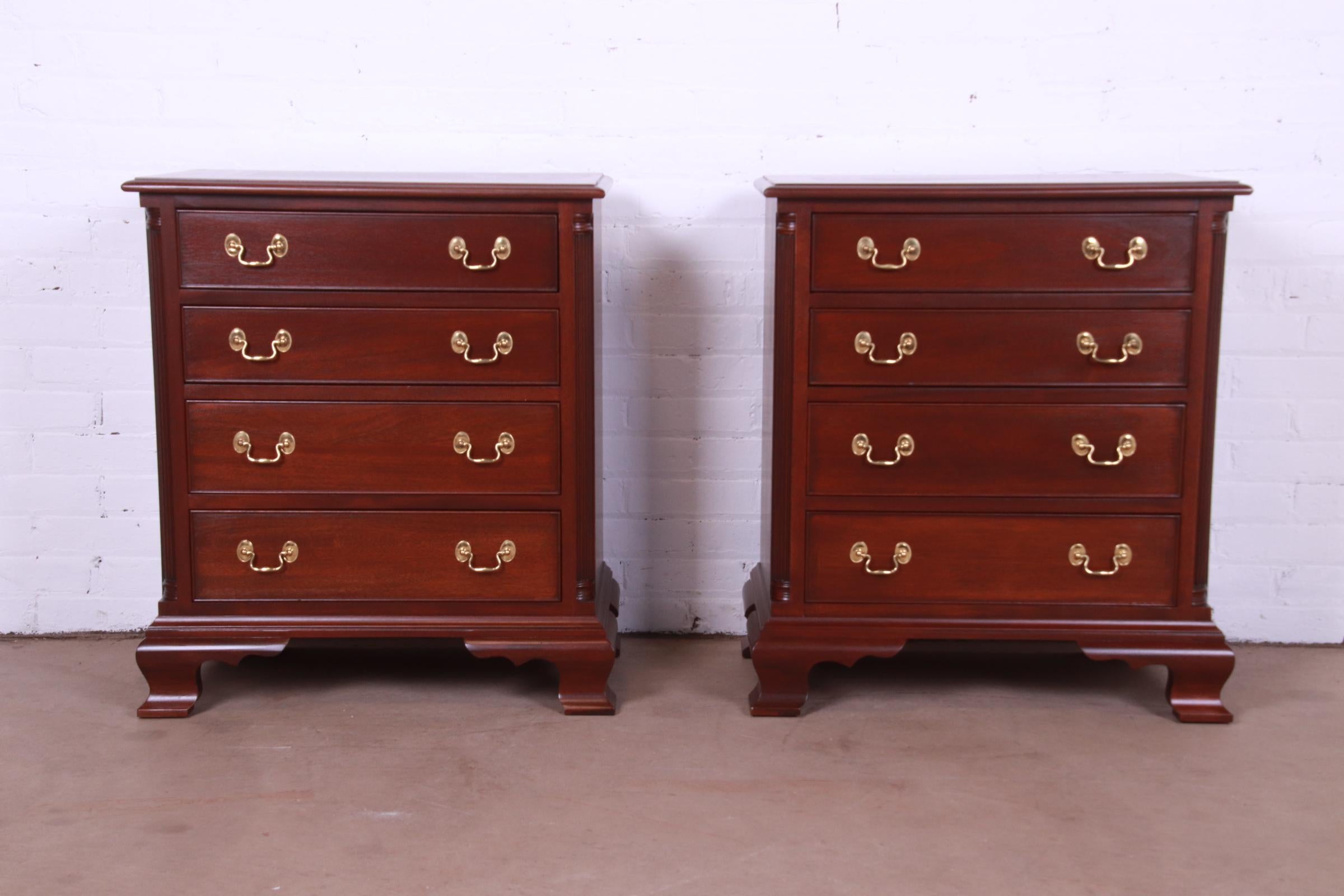 American Henkel Harris Georgian Solid Mahogany Bedside Chests, Newly Refinished