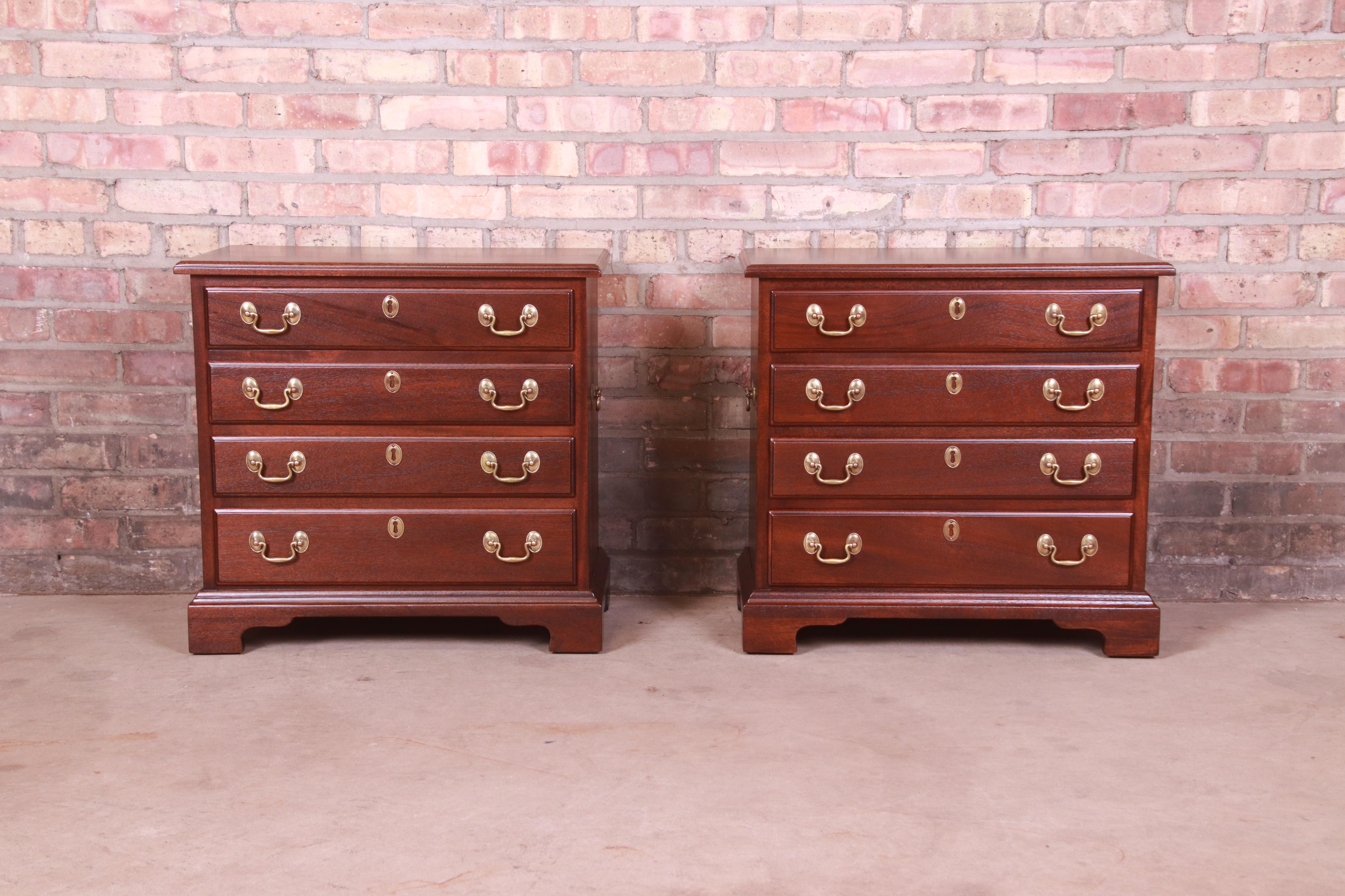 American Henkel Harris Georgian Solid Mahogany Bedside Chests, Newly Refinished For Sale